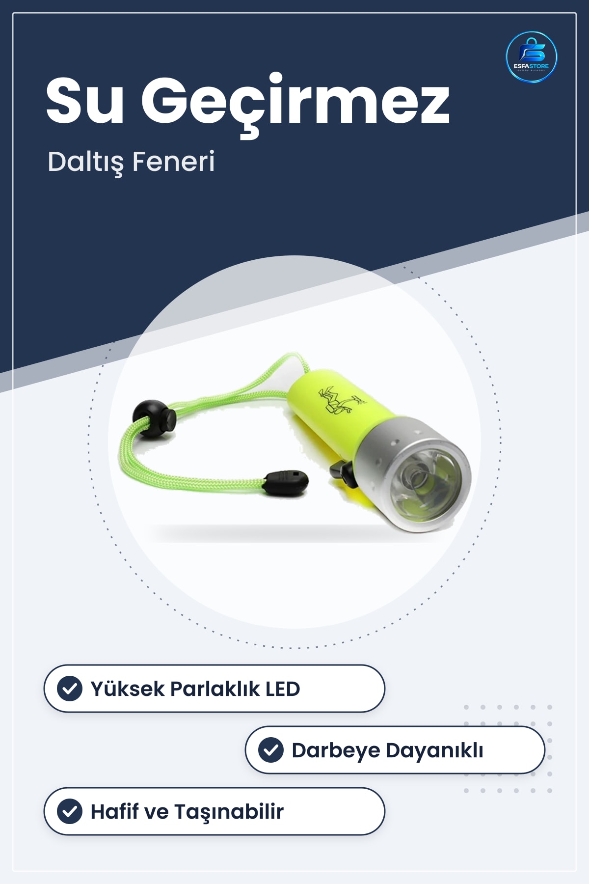 Sualtı Dalış Feneri LED Işıklı Geçirmez Darbeye Dayanıklı Taşınabilir Gece Kullanımı Hediyelik