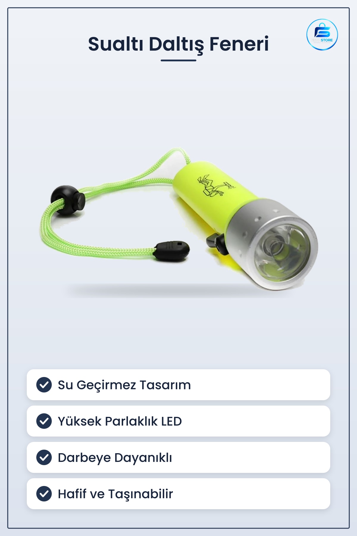 Sualtı Dalış Feneri LED Işıklı Geçirmez Darbeye Dayanıklı Taşınabilir Gece Kullanımı Hediyelik