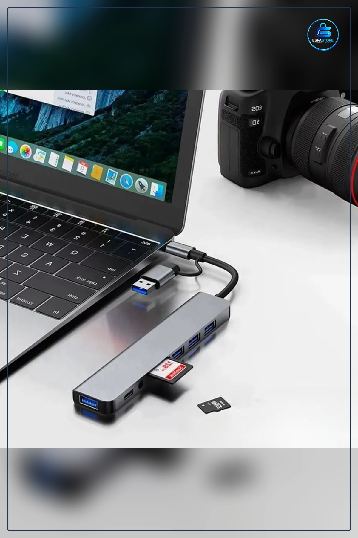 Type C Çoklayıcı USB Çevirici Hub Notebook MacBook Uyumlu HDMI Çıkışlı SD Kart Okuyucu Aktarıcı