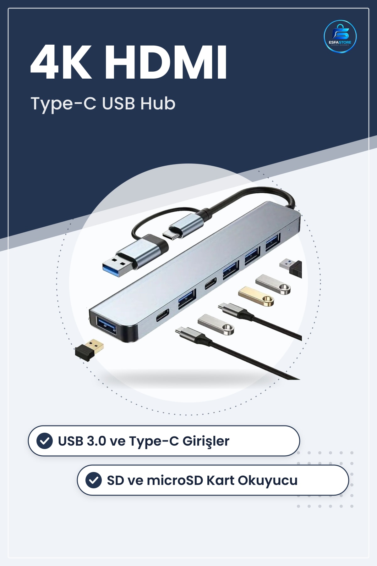 Type C Çoklayıcı USB Çevirici Hub Notebook MacBook Uyumlu HDMI Çıkışlı SD Kart Okuyucu Aktarıcı