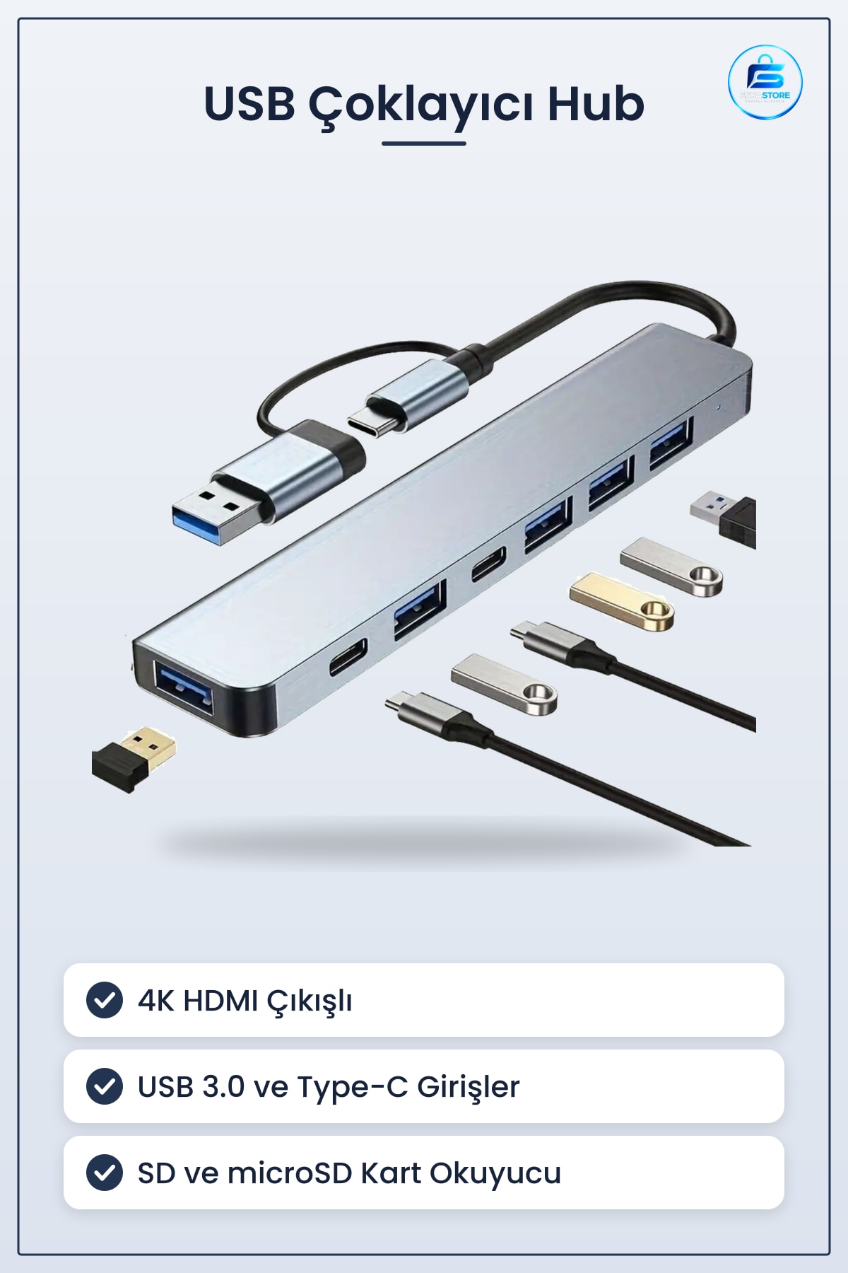 Type C Çoklayıcı USB Çevirici Hub Notebook MacBook Uyumlu HDMI Çıkışlı SD Kart Okuyucu Aktarıcı