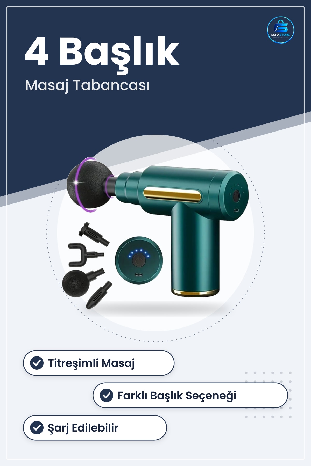 Titreşimli Şarj Edilebilir Kas Masaj Tabancaı Farklı Başlıklı Kompakt Taşınabilir Hediyelik