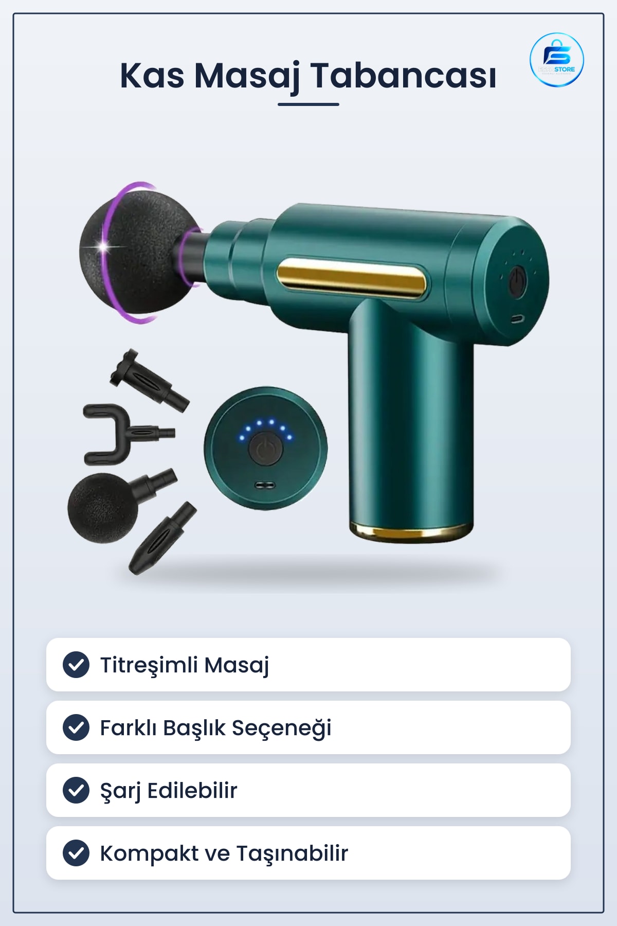 Titreşimli Şarj Edilebilir Kas Masaj Tabancaı Farklı Başlıklı Kompakt Taşınabilir Hediyelik