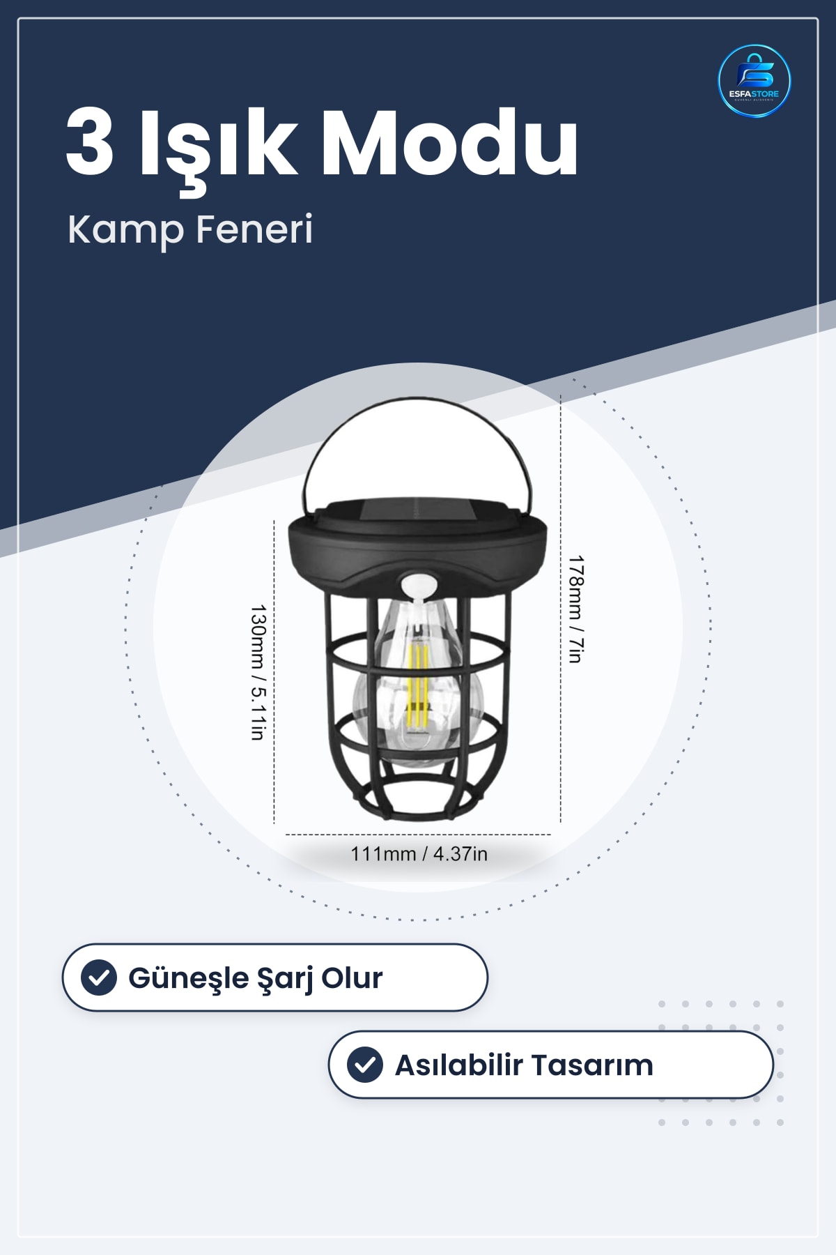 Güneş Enerjili Kamp Feneri Otomatik Şarjlı Gece Işığı Taşınabilir Asılabilir LED Dış Mekan Lambası