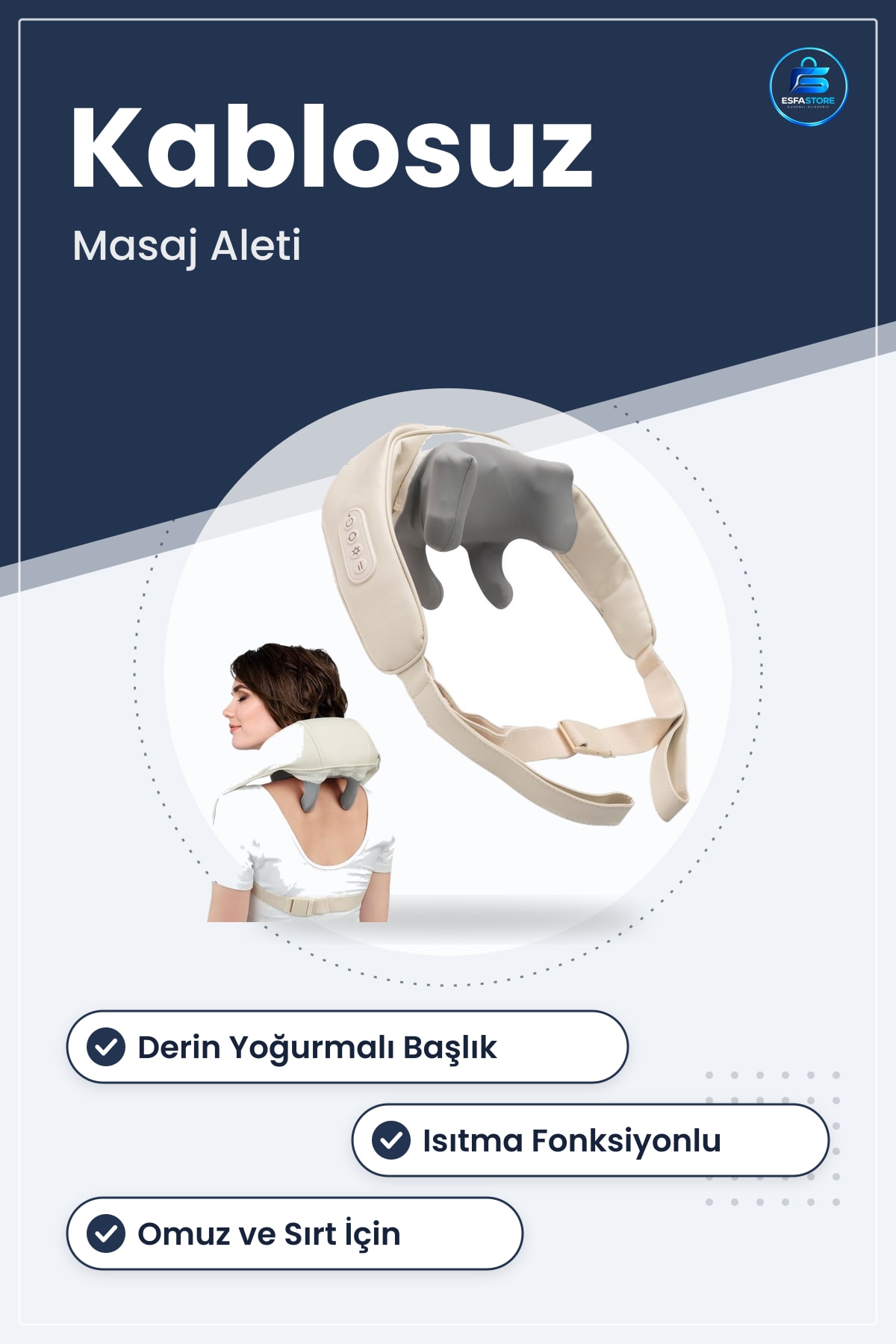 Kablosuz Boyun ve Sırt Masaj Aleti Derin Yoğurmalı Isıtmalı Omuz Yastığı Pratik Taşınabilir
