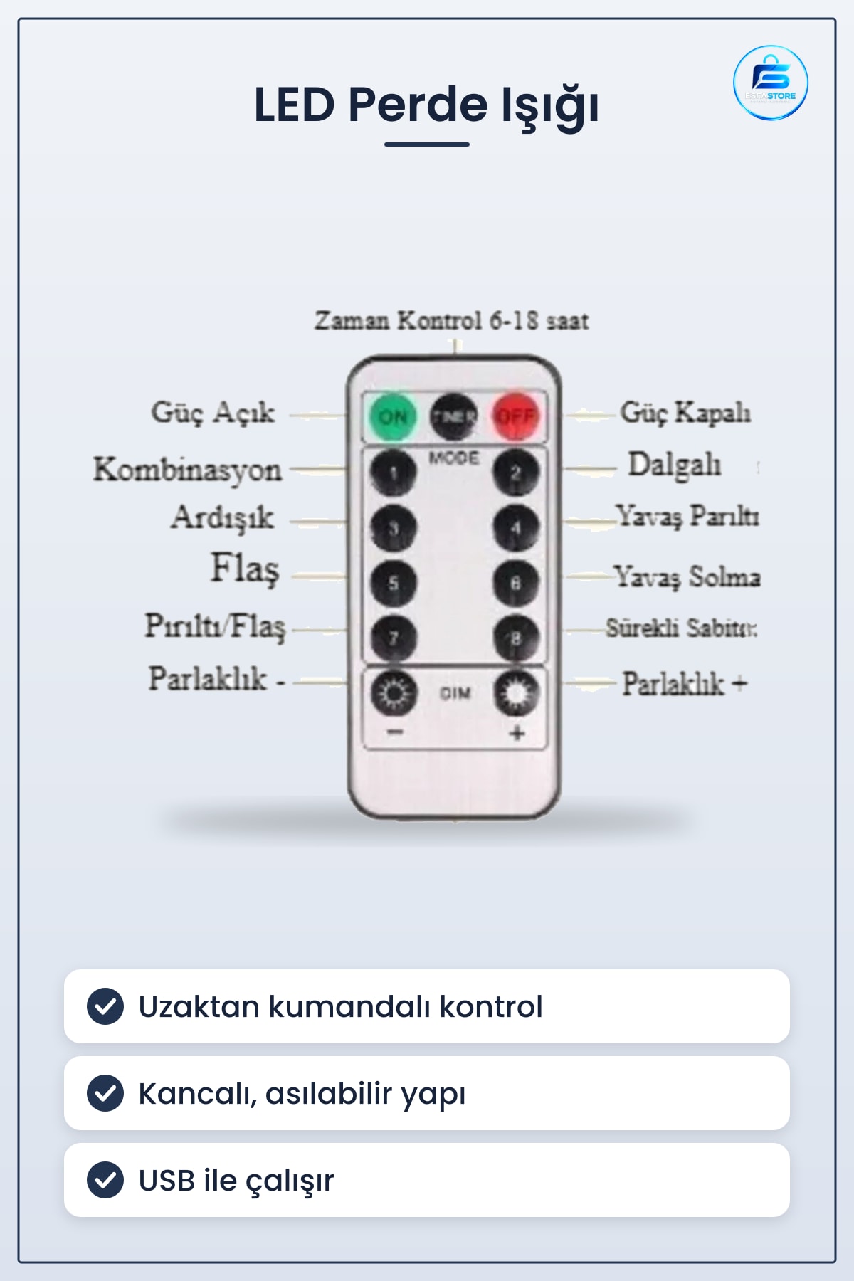 LED Perde Işığı Uzaktan Kumandalı USB Peri Dekoratif Kancalı Ambiyans Aydınlatma Hediyelik