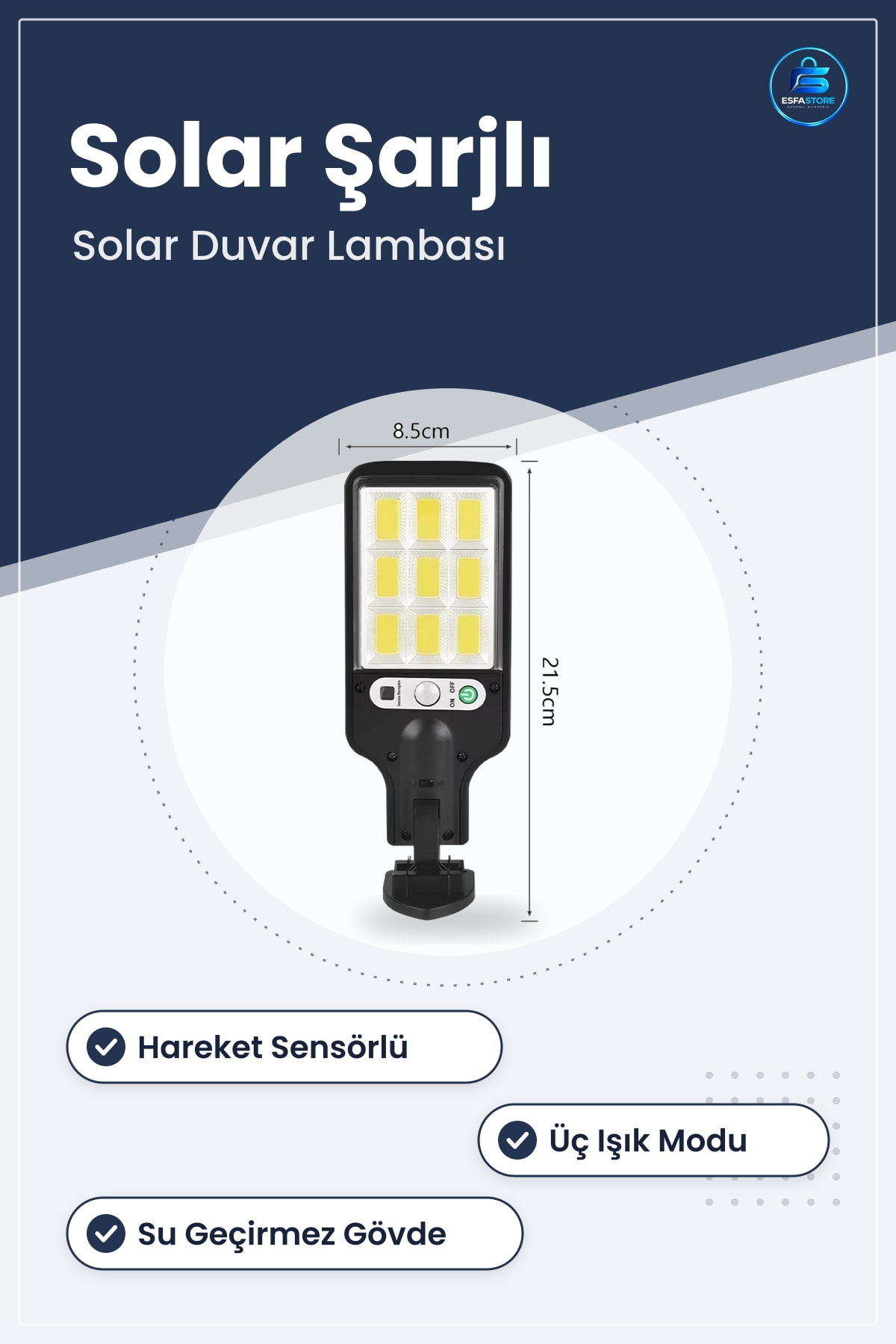Güneş Enerjisi ile Şarj Olan Kumandalı Solar Duvar LED Aydınlatma Dış Mekan Uyumlu Hareketli Lamba