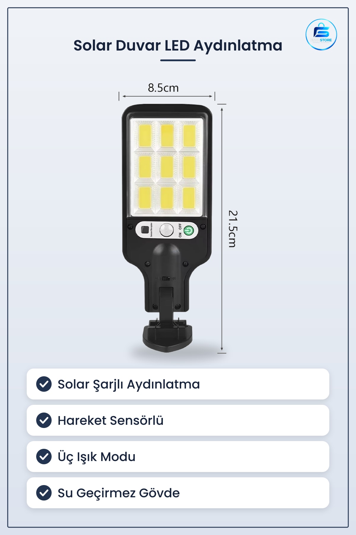 Güneş Enerjisi ile Şarj Olan Kumandalı Solar Duvar LED Aydınlatma Dış Mekan Uyumlu Hareketli Lamba