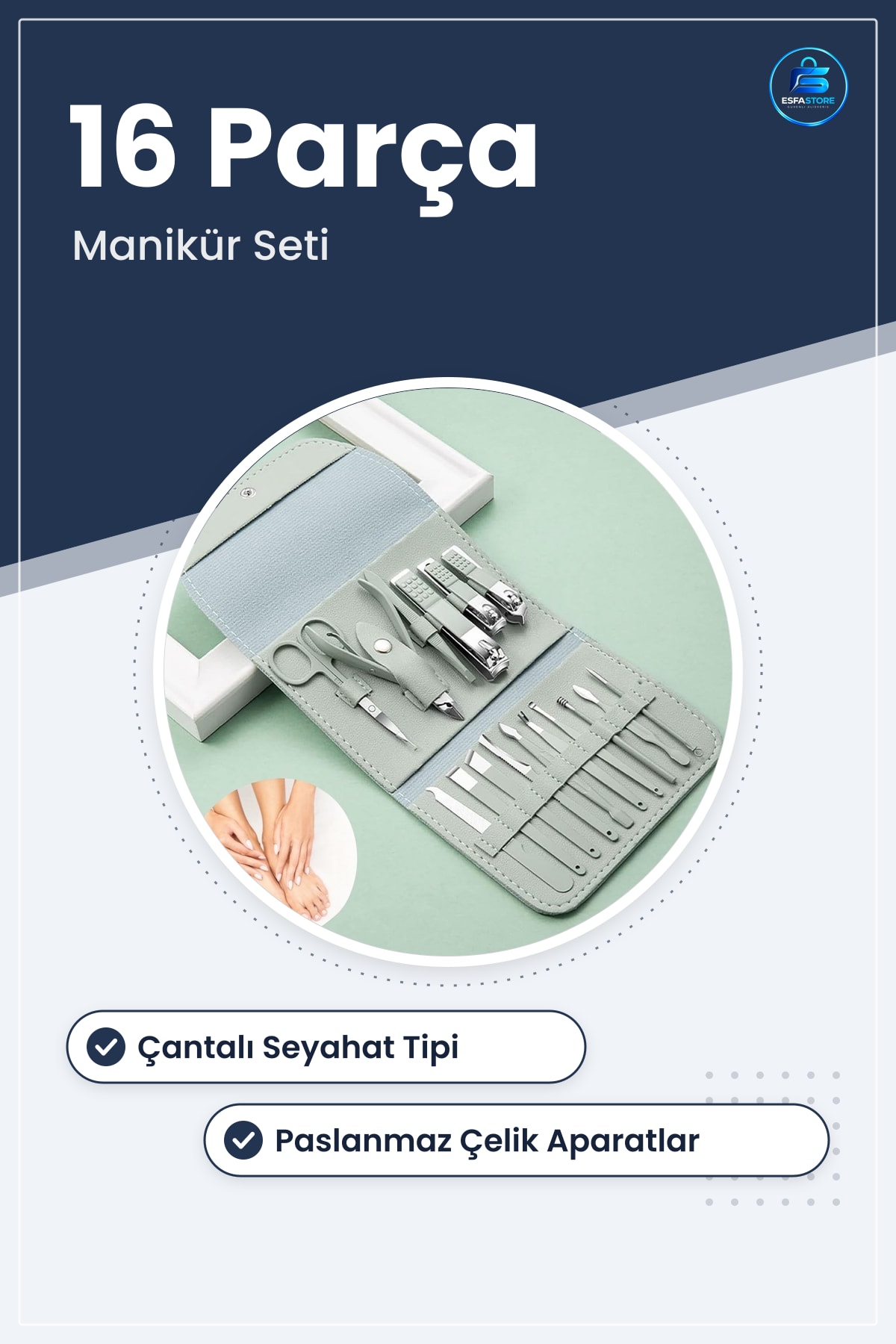 Çantalı Seyahat Tipi Manikür Pedikür Seti Paslanmaz Çelik Bakım Aparatları Kadın Erkek Kullanımı