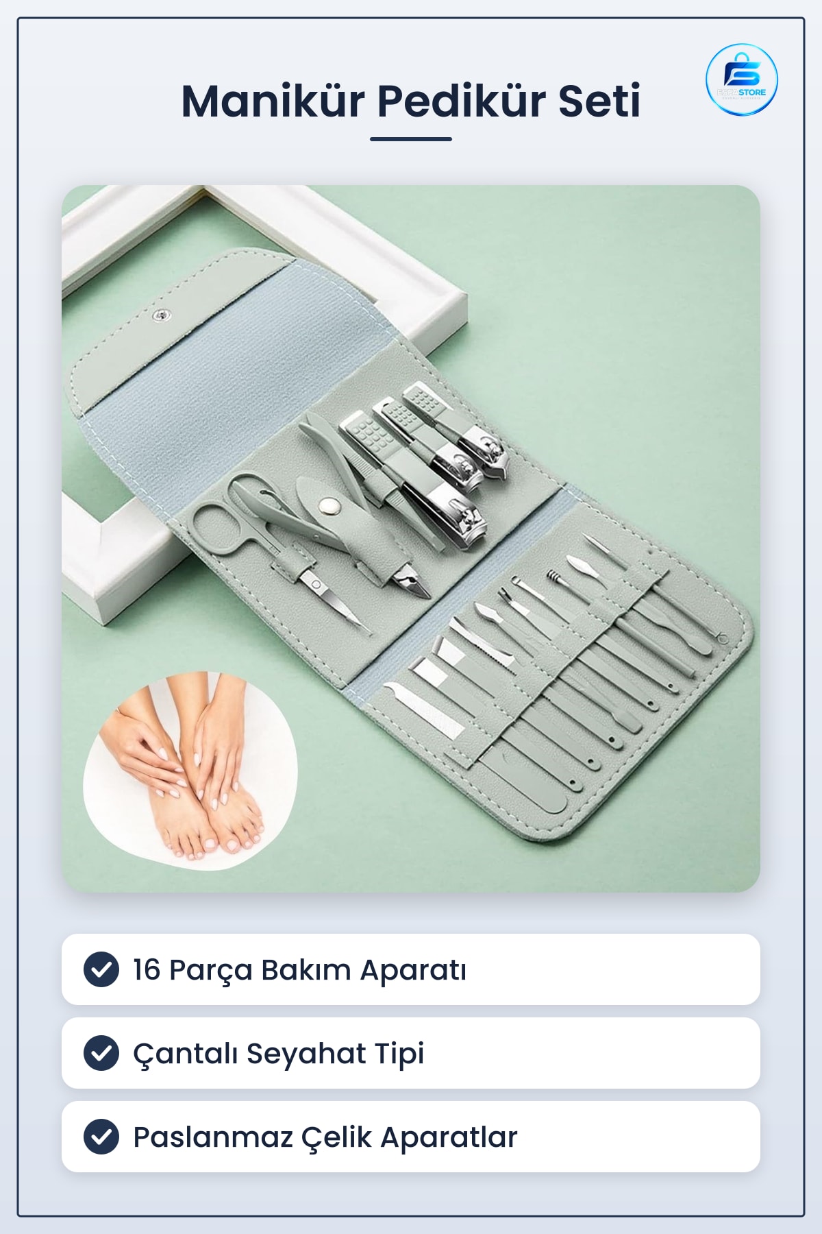 Çantalı Seyahat Tipi Manikür Pedikür Seti Paslanmaz Çelik Bakım Aparatları Kadın Erkek Kullanımı