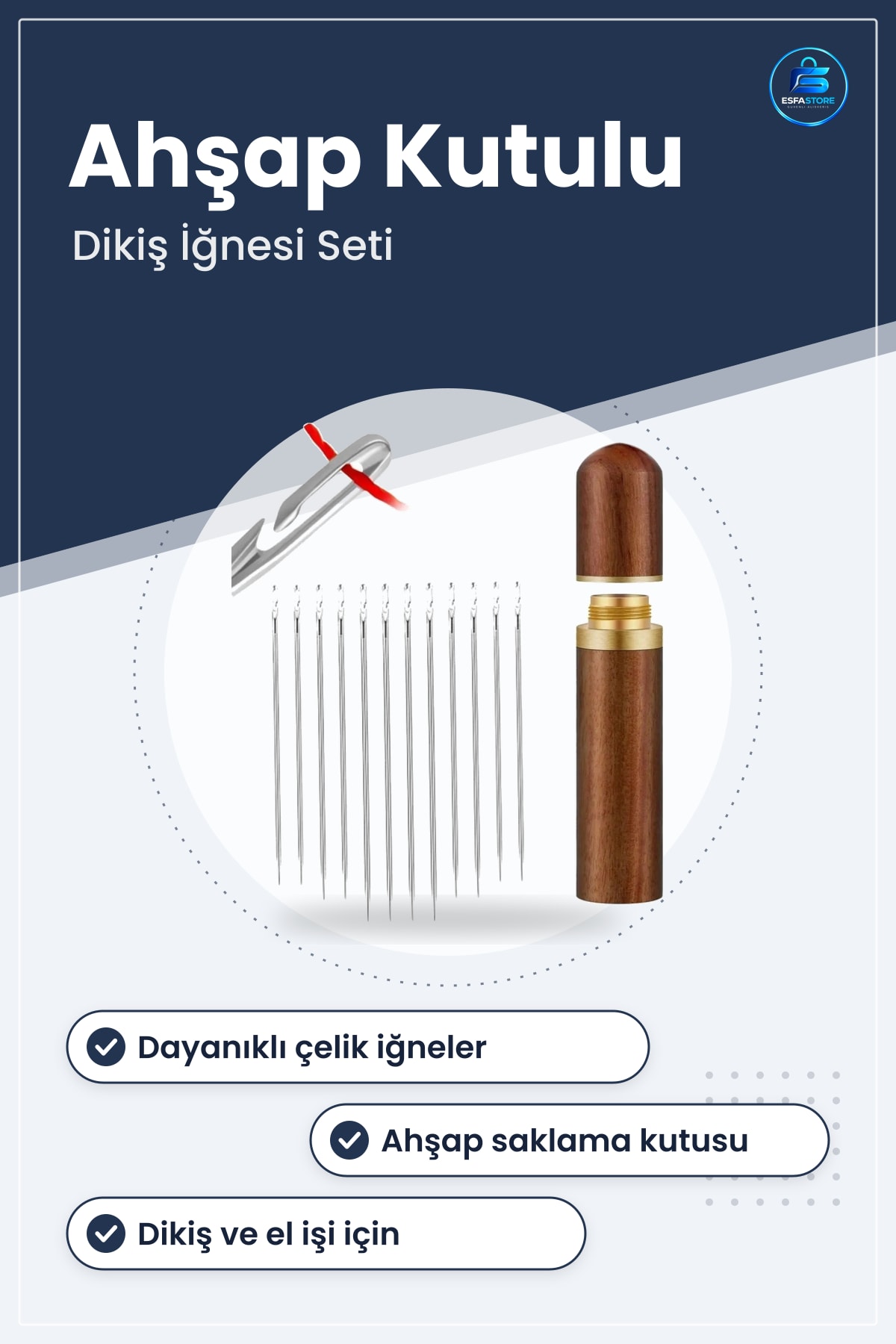 Ahşap Kutulu Dikiş İğne Seti Dayanıklı Çelik Nakış Onarım El İşi Pratik Hediyelik Ev Kullanımı