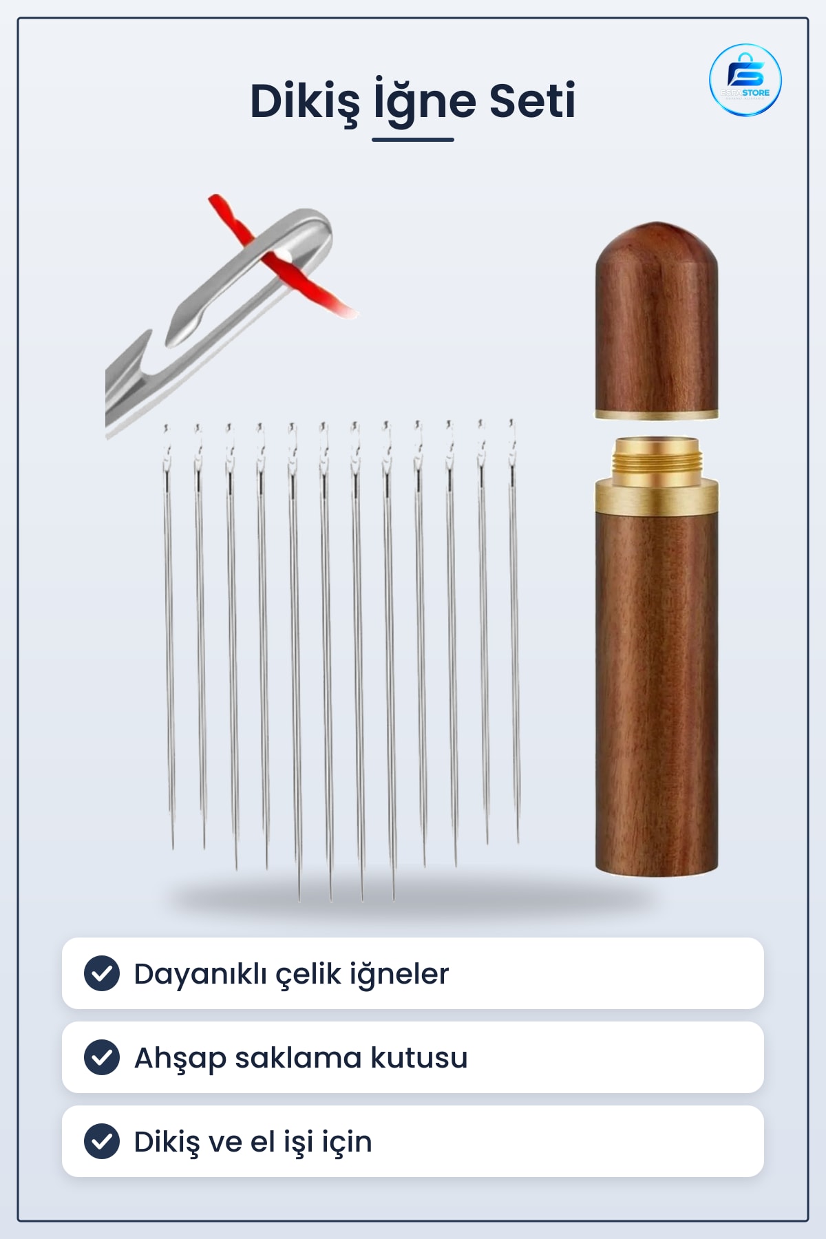 Ahşap Kutulu Dikiş İğne Seti Dayanıklı Çelik Nakış Onarım El İşi Pratik Hediyelik Ev Kullanımı