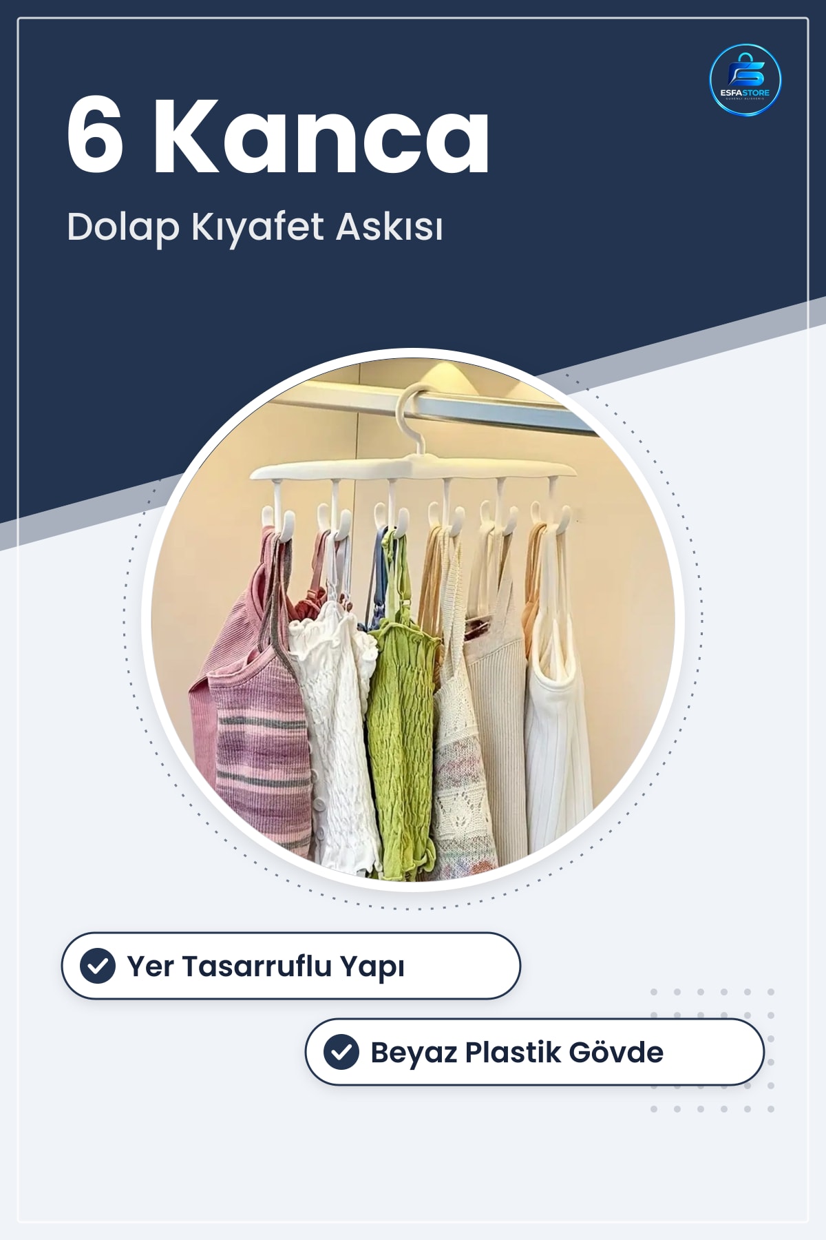 Plastik Yer Tasarruflu Dolap İçi Kıyafet Düzenleyici Çok Kancalı Pratik Askı Kullanışlı Dayanıklı