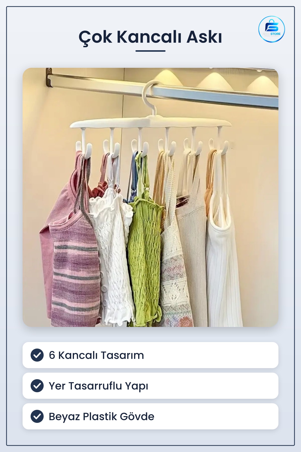 Plastik Yer Tasarruflu Dolap İçi Kıyafet Düzenleyici Çok Kancalı Pratik Askı Kullanışlı Dayanıklı