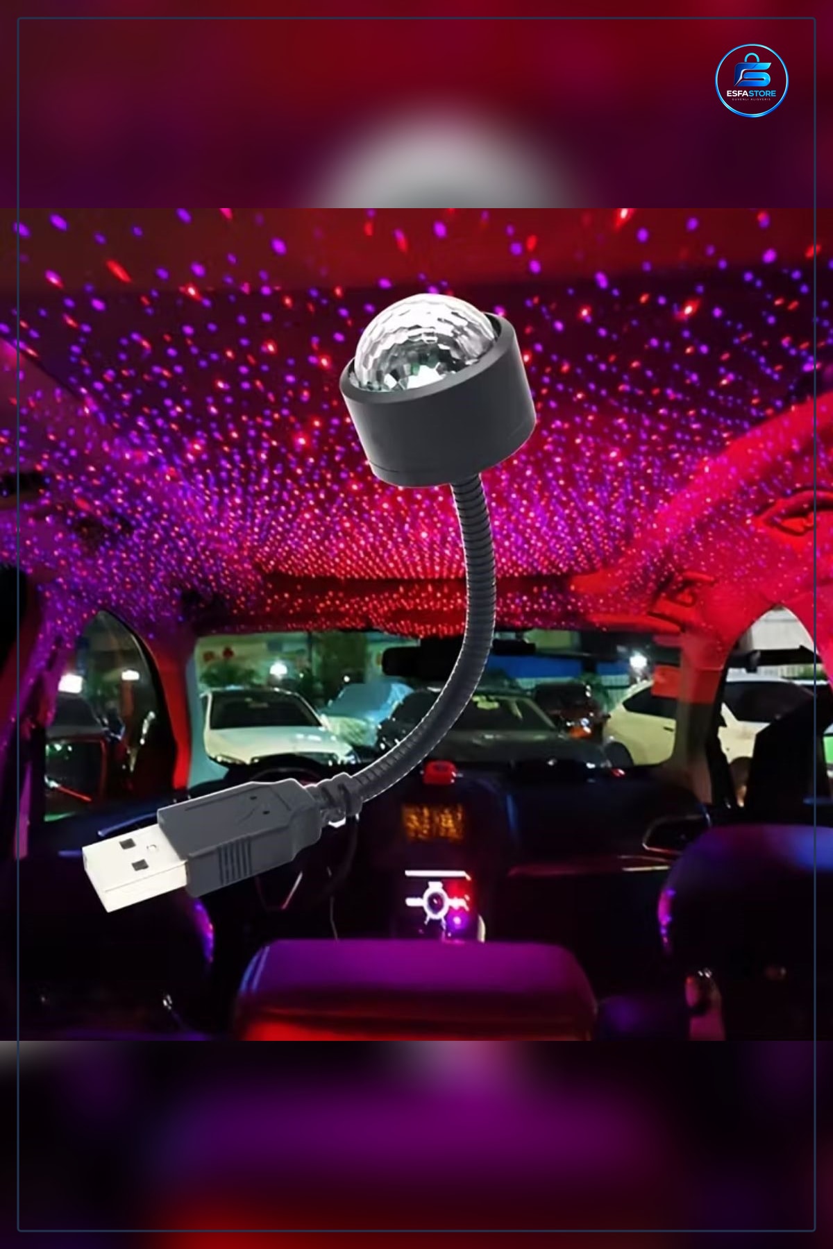USB Sese Duyarlı Işıklı LED Atmosfer Işığı Araç İçi Ambiyans Aydınlatması Projeksiyon Lambaı