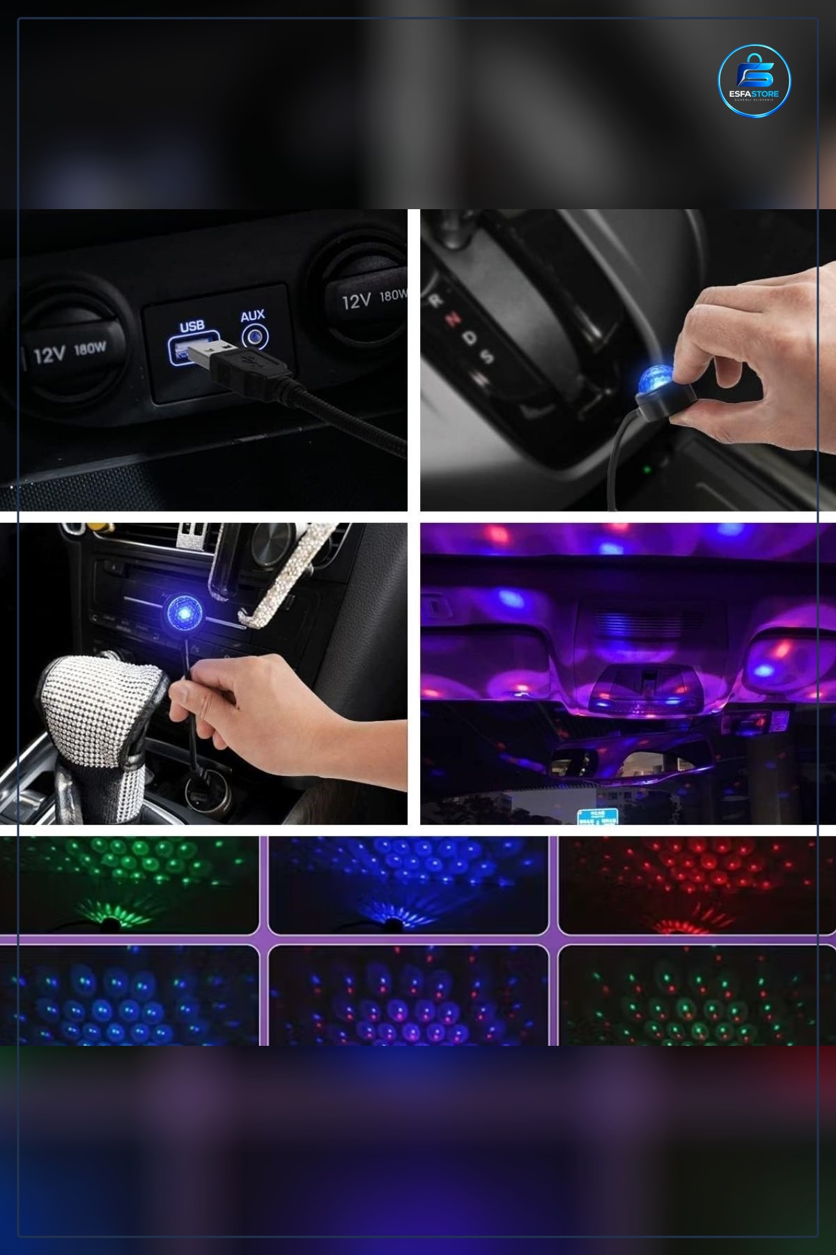 USB Sese Duyarlı Işıklı LED Atmosfer Işığı Araç İçi Ambiyans Aydınlatması Projeksiyon Lambaı