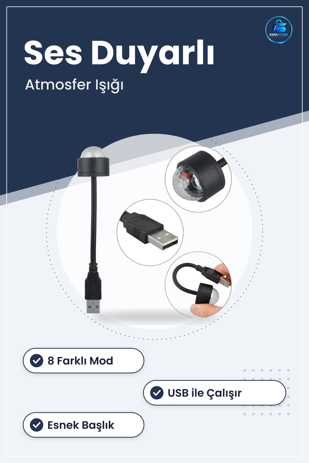 USB Sese Duyarlı Işıklı LED Atmosfer Işığı Araç İçi Ambiyans Aydınlatması Projeksiyon Lambaı
