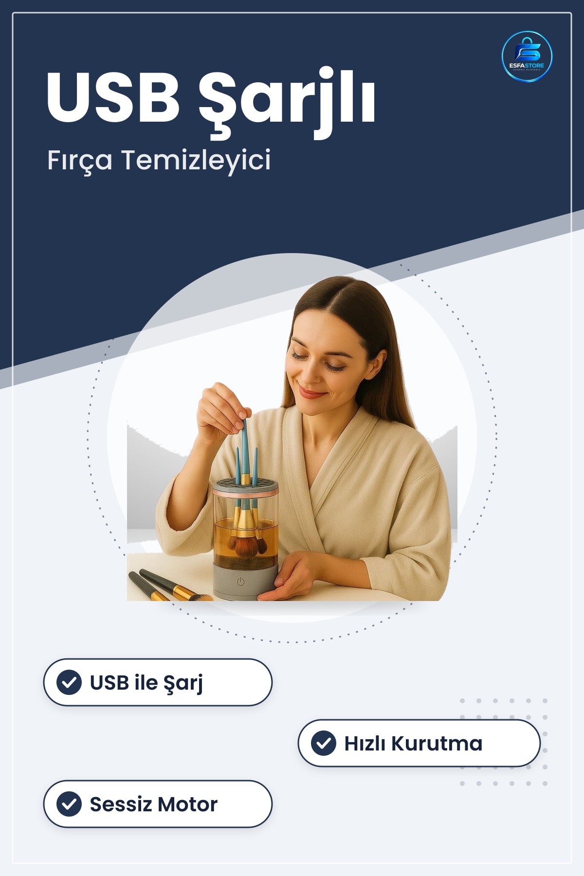 USB Şarjlı Makyaj Fırçası Temizleyici Aparat Hızlı Kurutmalı Çok Yönlü Sessiz Hijyenik