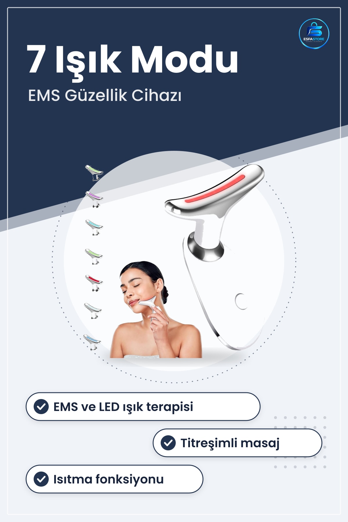 Titreşimli Boyun ve Yüz EMS Güzellik Cihazı LED Işık Terapisi Cilt Sıkelaştırıcı Pratik Masaj Aleti