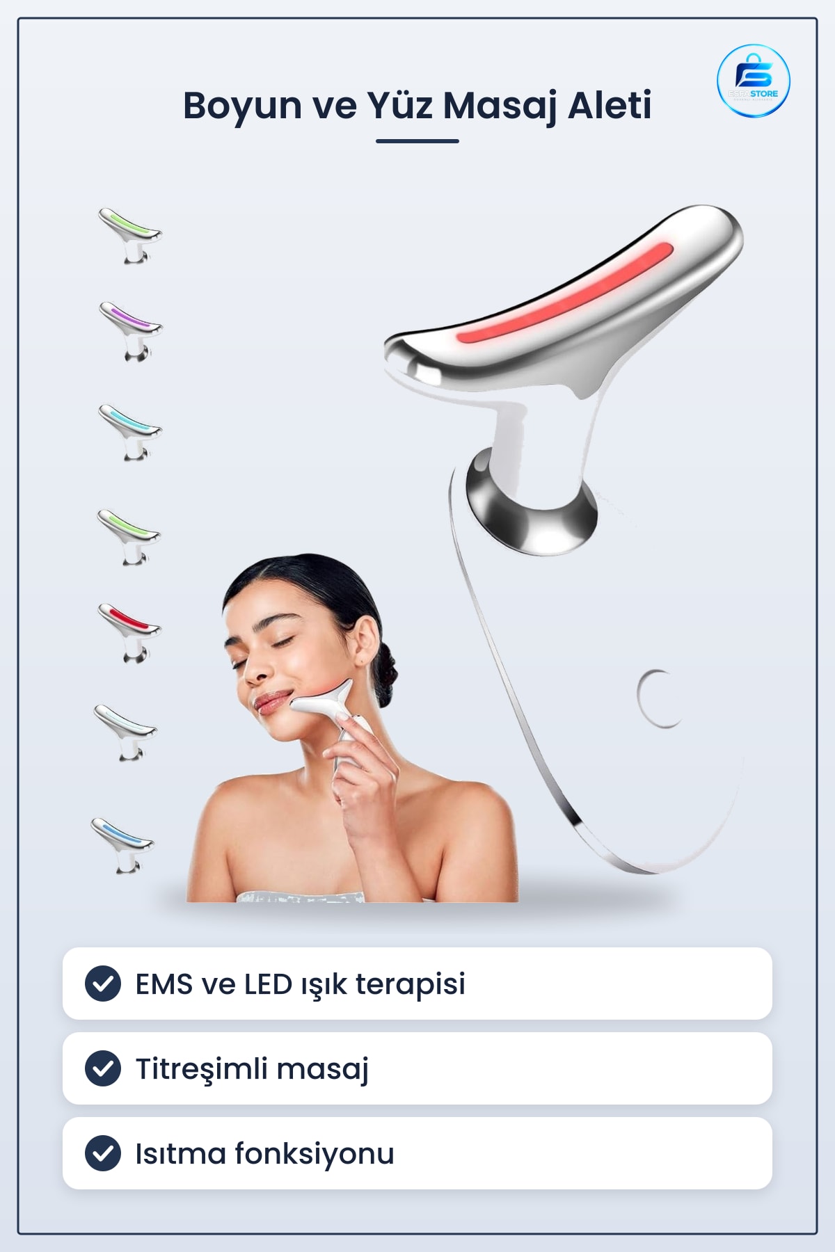 Titreşimli Boyun ve Yüz EMS Güzellik Cihazı LED Işık Terapisi Cilt Sıkelaştırıcı Pratik Masaj Aleti