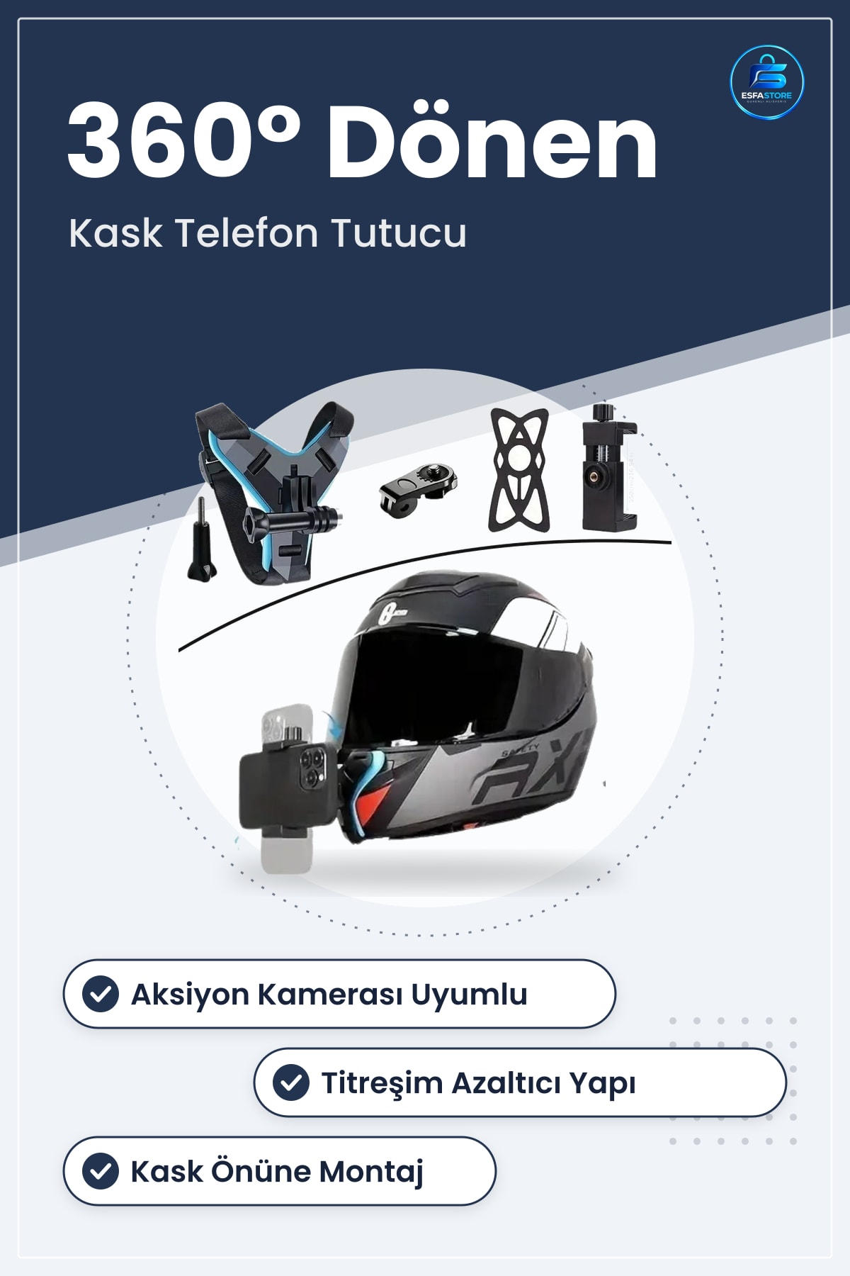 Motosiklet Kask Önü Telefon Tutucu Aksiyon Kamerası Takılabilen Aparat Evrensel Montaj Sistemi