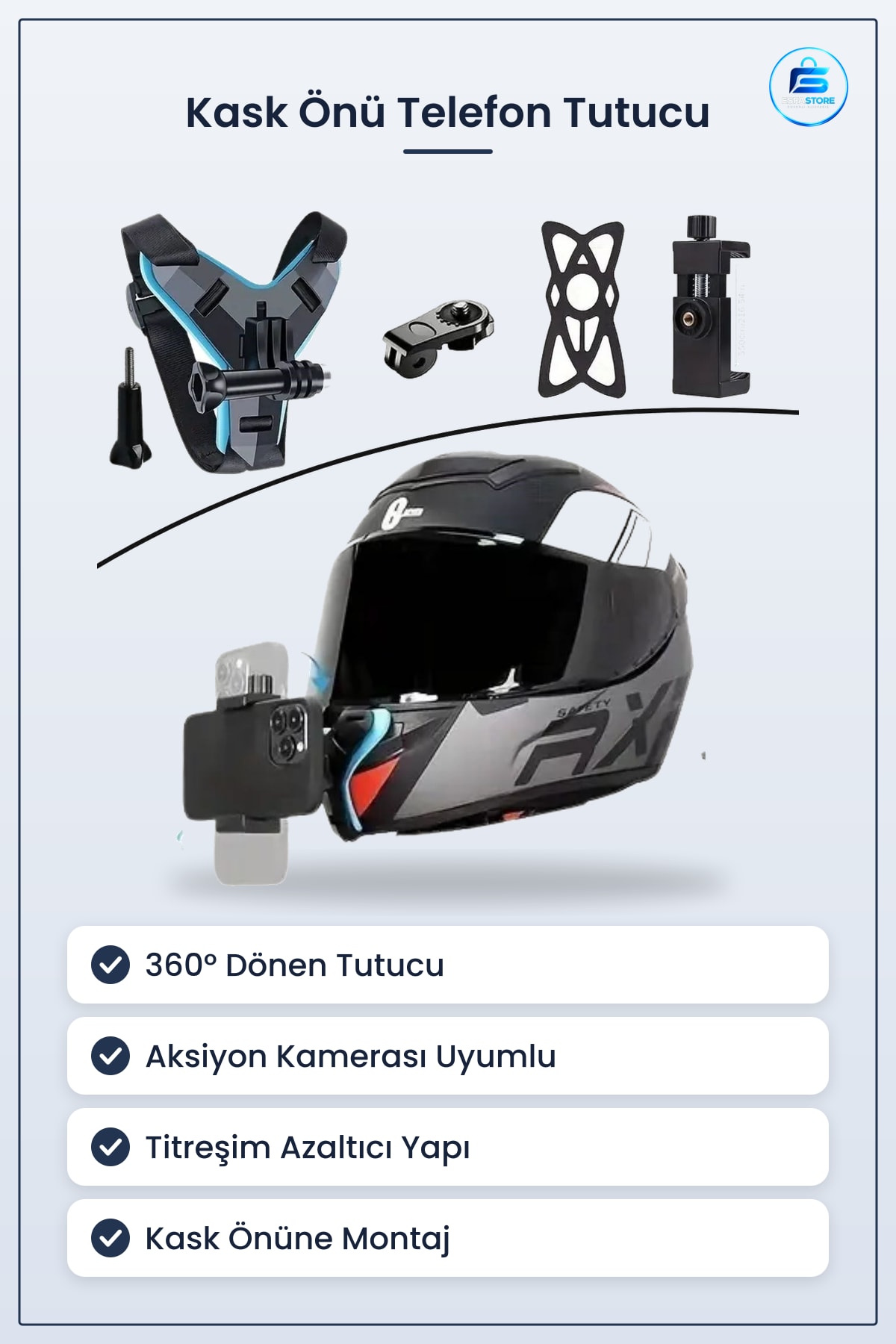 Motosiklet Kask Önü Telefon Tutucu Aksiyon Kamerası Takılabilen Aparat Evrensel Montaj Sistemi