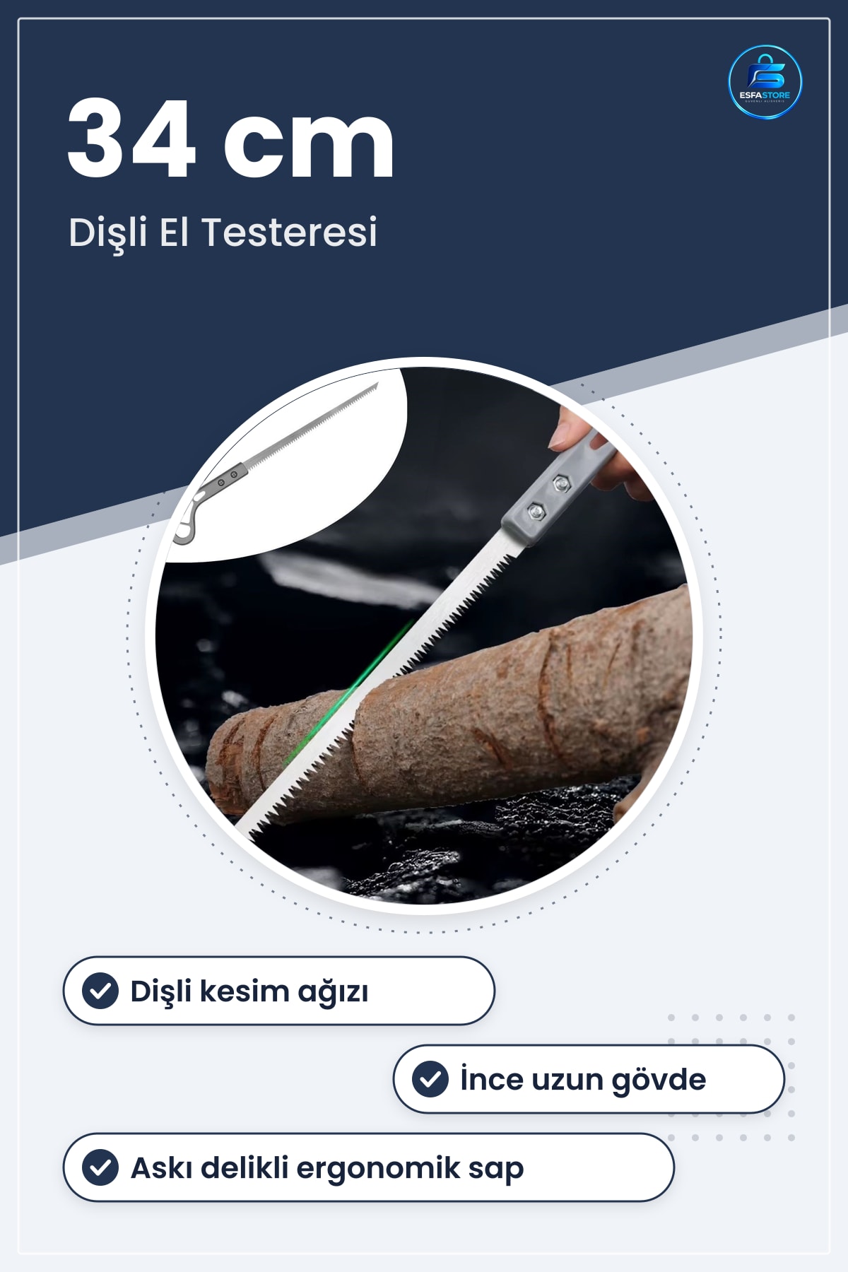 İnce Uçlu El Testeresi Dişli Kesim Ağzı Askı Delikli Sap Kompakt Pratik Kullanışlı Hediyelik