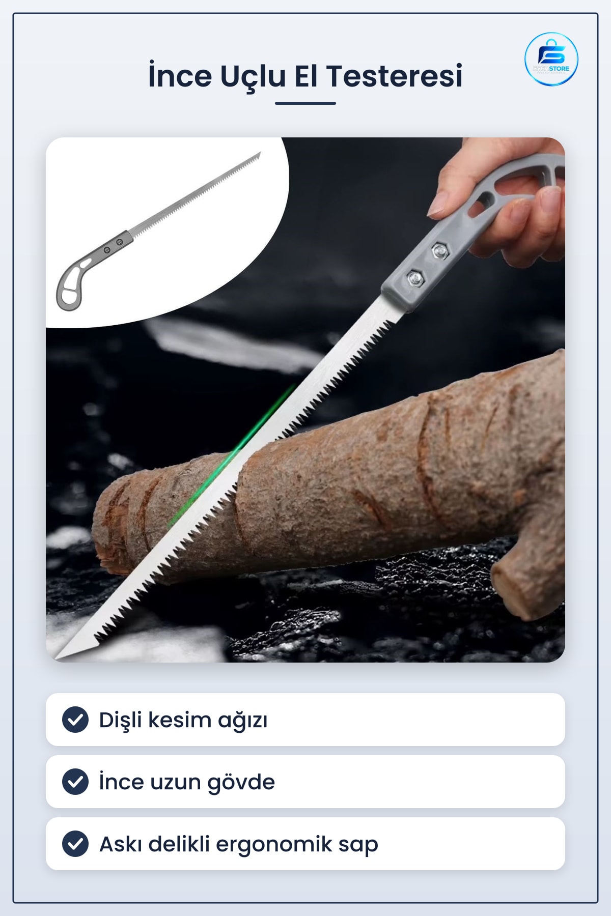 İnce Uçlu El Testeresi Dişli Kesim Ağzı Askı Delikli Sap Kompakt Pratik Kullanışlı Hediyelik