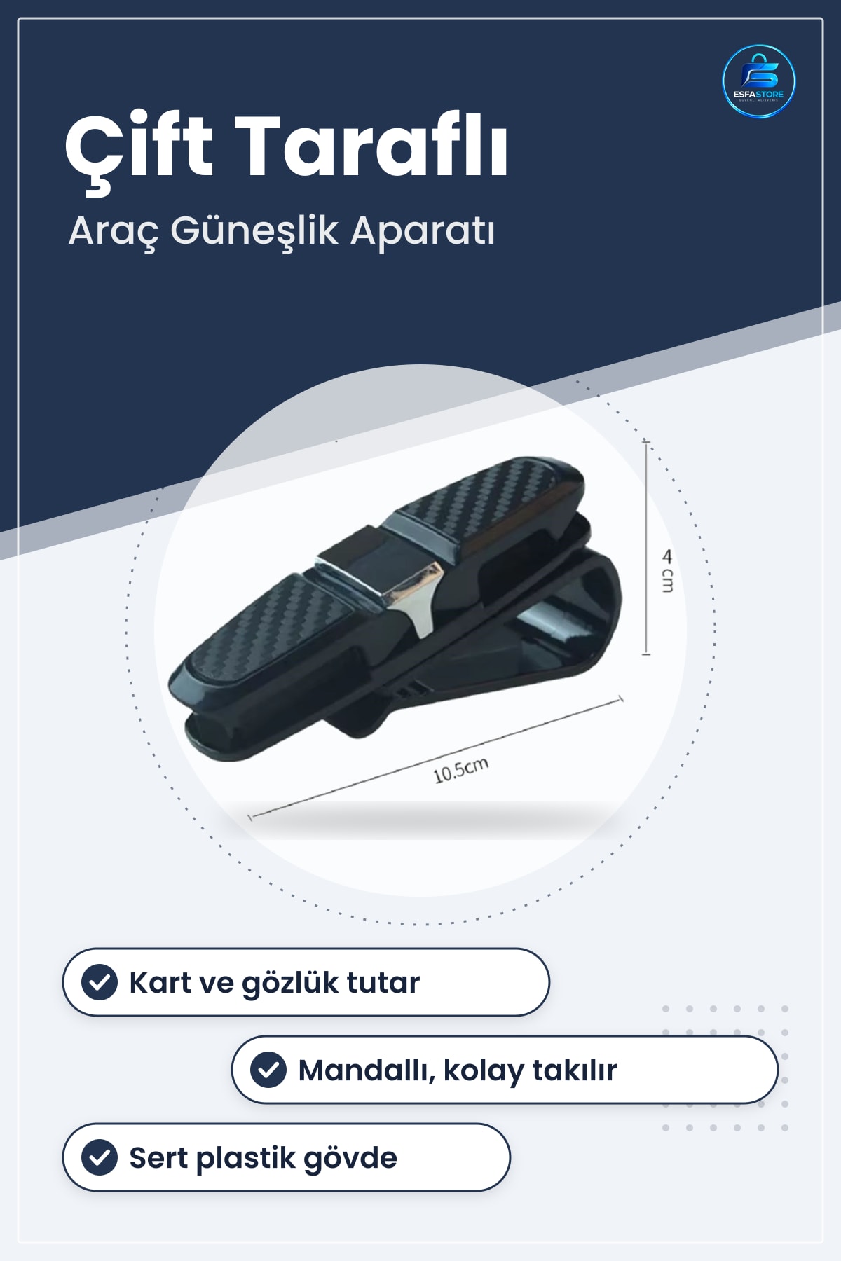 Araç Güneşliğine Takılan Gözlük ve Kart Tutucu Aparat Çift Taraflı Pratik Dayanıklı Kullanışlı