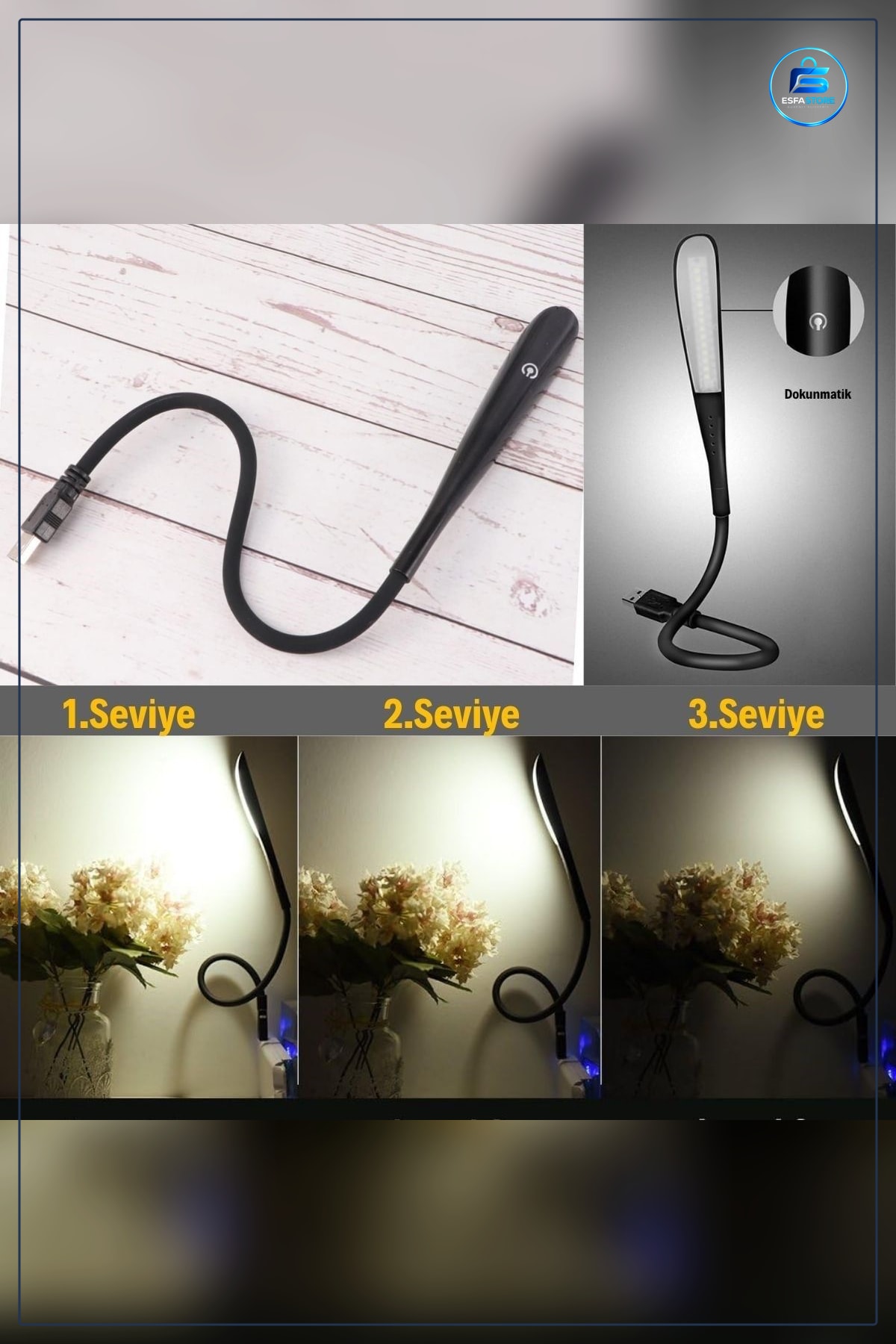USB Girişli Dokunmatik Kitap Okuma Lambası Esnek Boyunlu Masa Aydınlatma LED Pratik Hediyelik