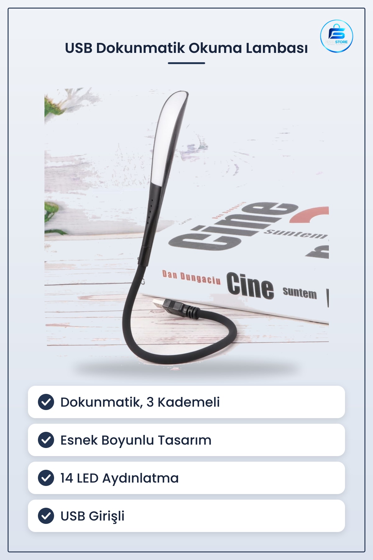 USB Girişli Dokunmatik Kitap Okuma Lambası Esnek Boyunlu Masa Aydınlatma LED Pratik Hediyelik