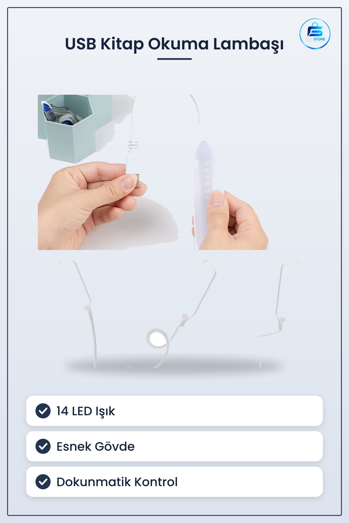 Usb Girişli Dokunmatik Kitap Okuma Lambası Esnek Gövdeli Masa Aydınlatması Kompakt Taşınabilir