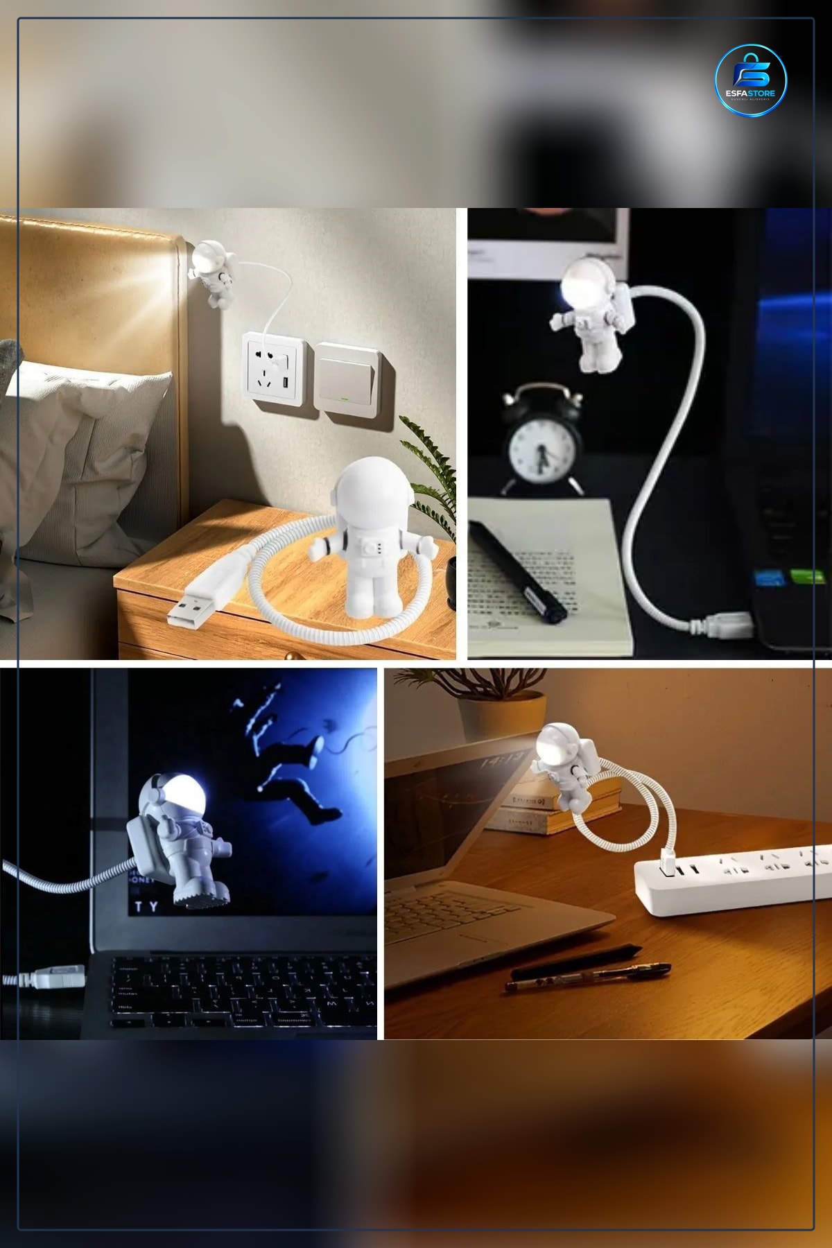 USB Astronot Gece Lambası Esnek Kablolu Masa Işığı Kitap Okuma Dekoratif Hediyelik Pratik