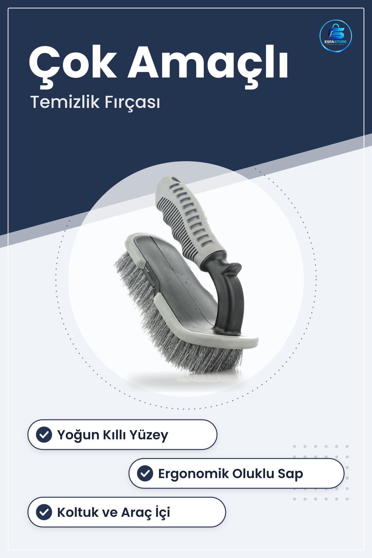 Saplı Halı Koltuk ve Araç Temizlik Fırçası Çok Amaçlı Oto İç Dış Ergonomik Sap Tasarımlı Dayanıklı