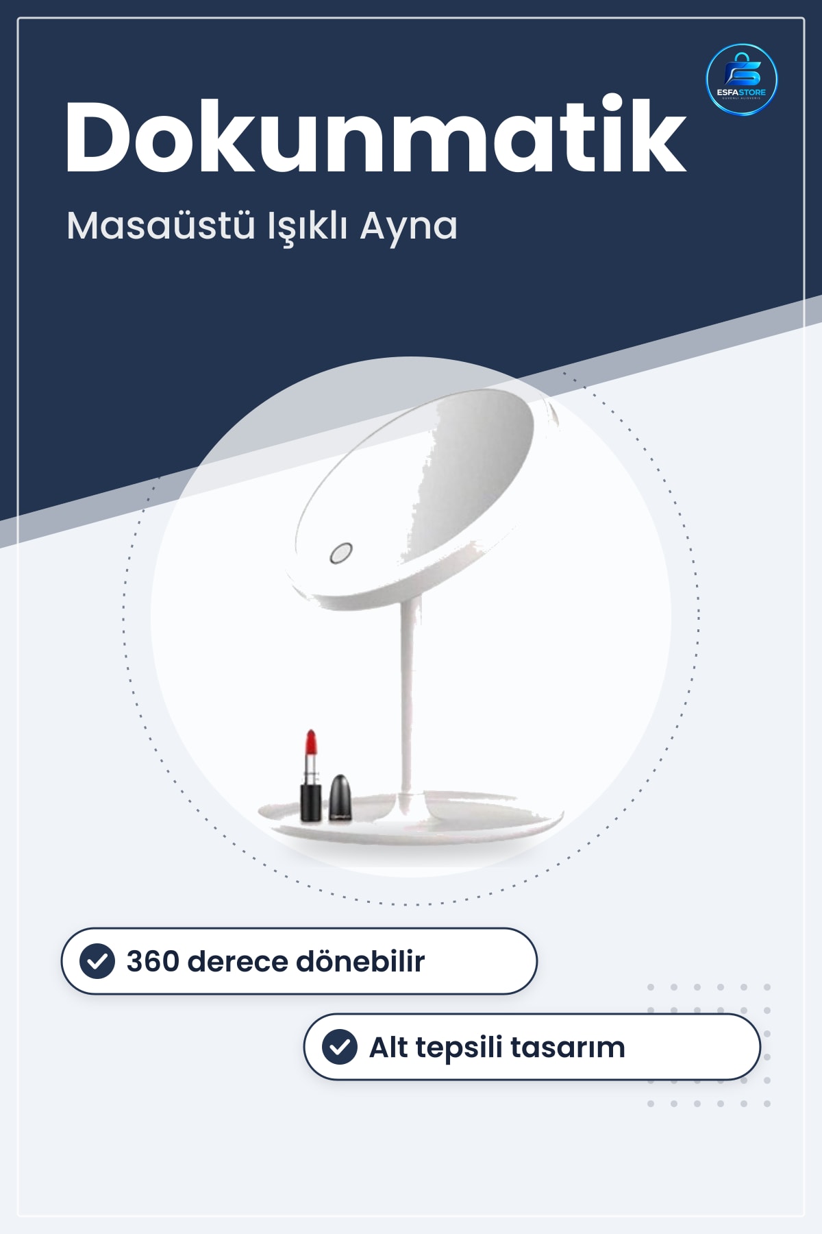LED Işıklı Makyaj Aynası Dokunmatik Kontrollü Masaüstü Yuvarlak Döner Cilt Bakım Kullanışlı