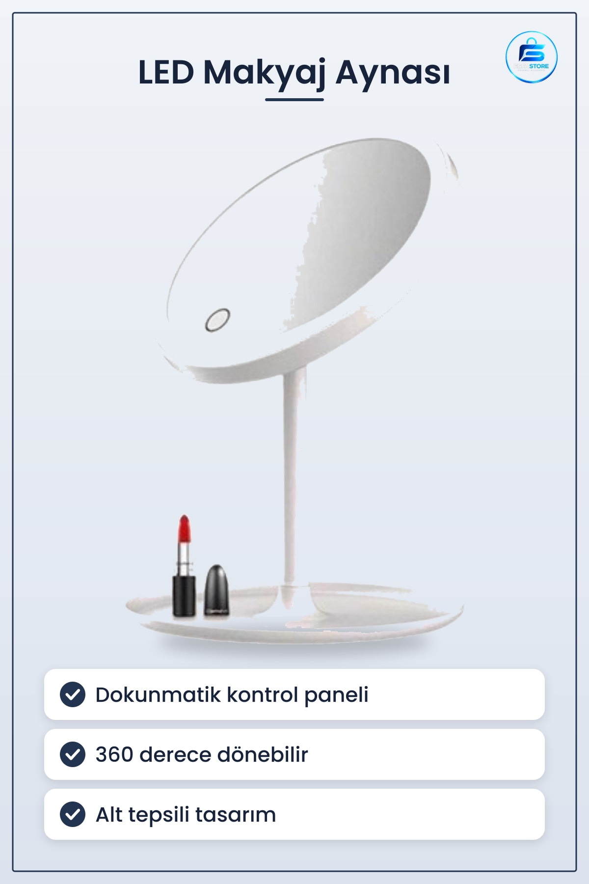LED Işıklı Makyaj Aynası Dokunmatik Kontrollü Masaüstü Yuvarlak Döner Cilt Bakım Kullanışlı