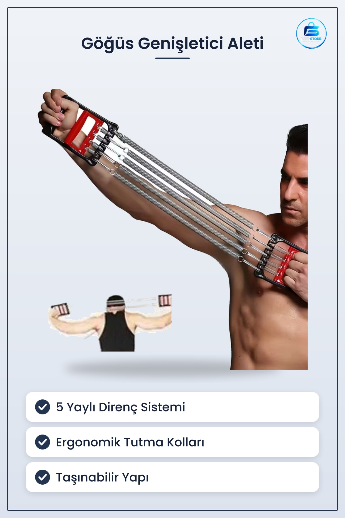 Göğüs Genişletme Kuvvet Egzersiz Aleti Yaylı Ayarlanabilir Fitness Antrenman Ekipmanı Taşınabilir