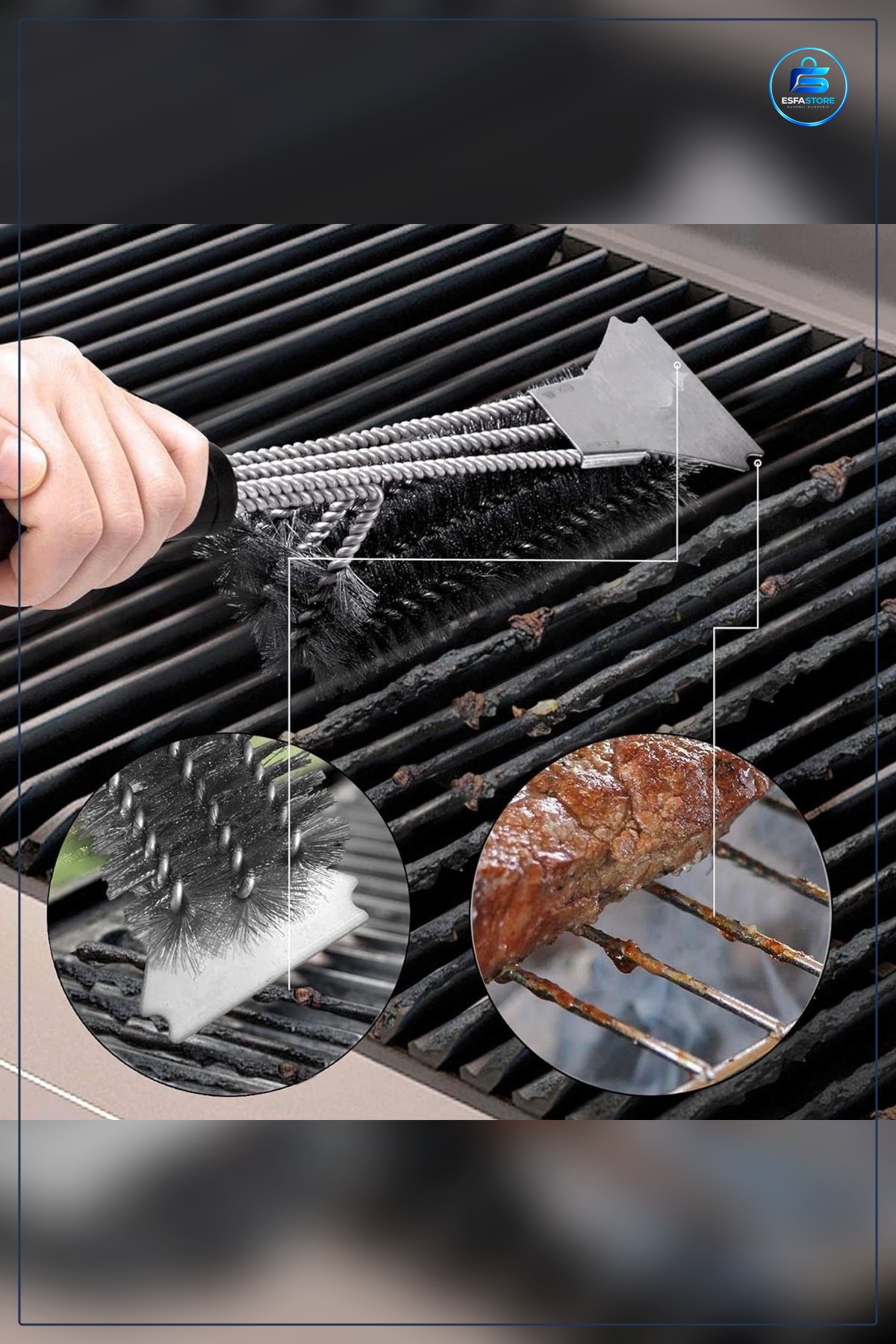 Paslanmaz Çelik Telli Uzun Saplı Mangal Izgara Temizleme Fırçası Grill Temizlik Aparatı Pratik