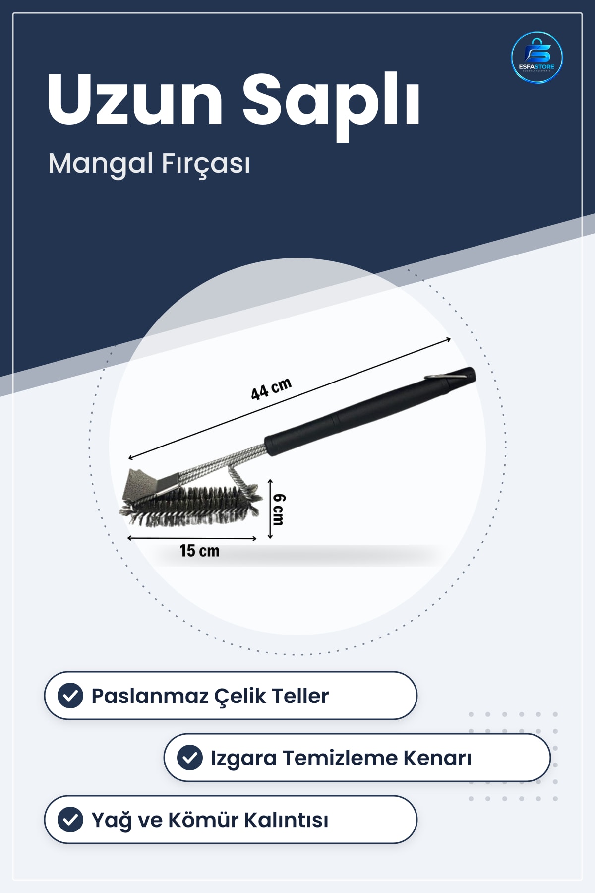 Paslanmaz Çelik Telli Uzun Saplı Mangal Izgara Temizleme Fırçası Grill Temizlik Aparatı Pratik