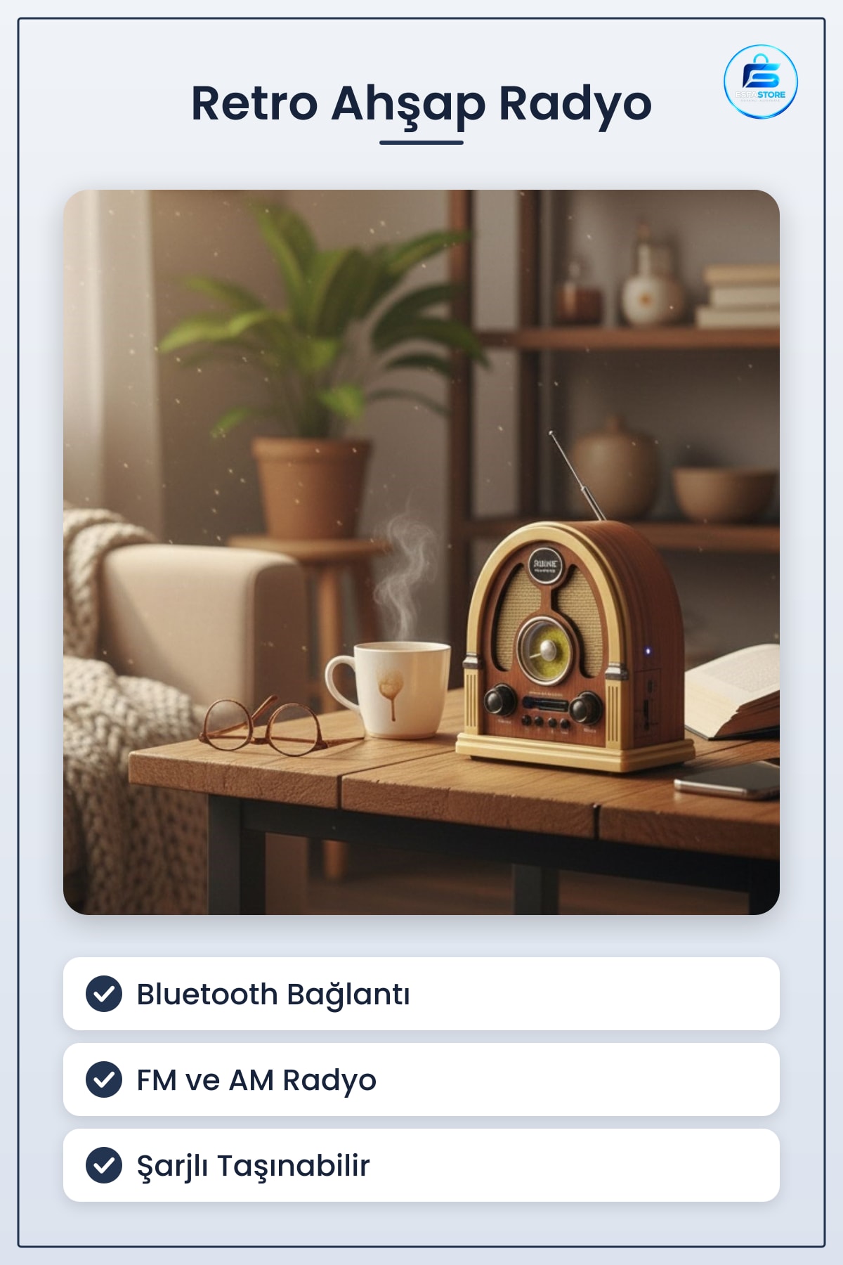 Kubbe Model Retro Ahşap Tasarım Bluetooth Hoparlörlü Şarjlı Taşınabilir FM AM Radyo Hediyelik
