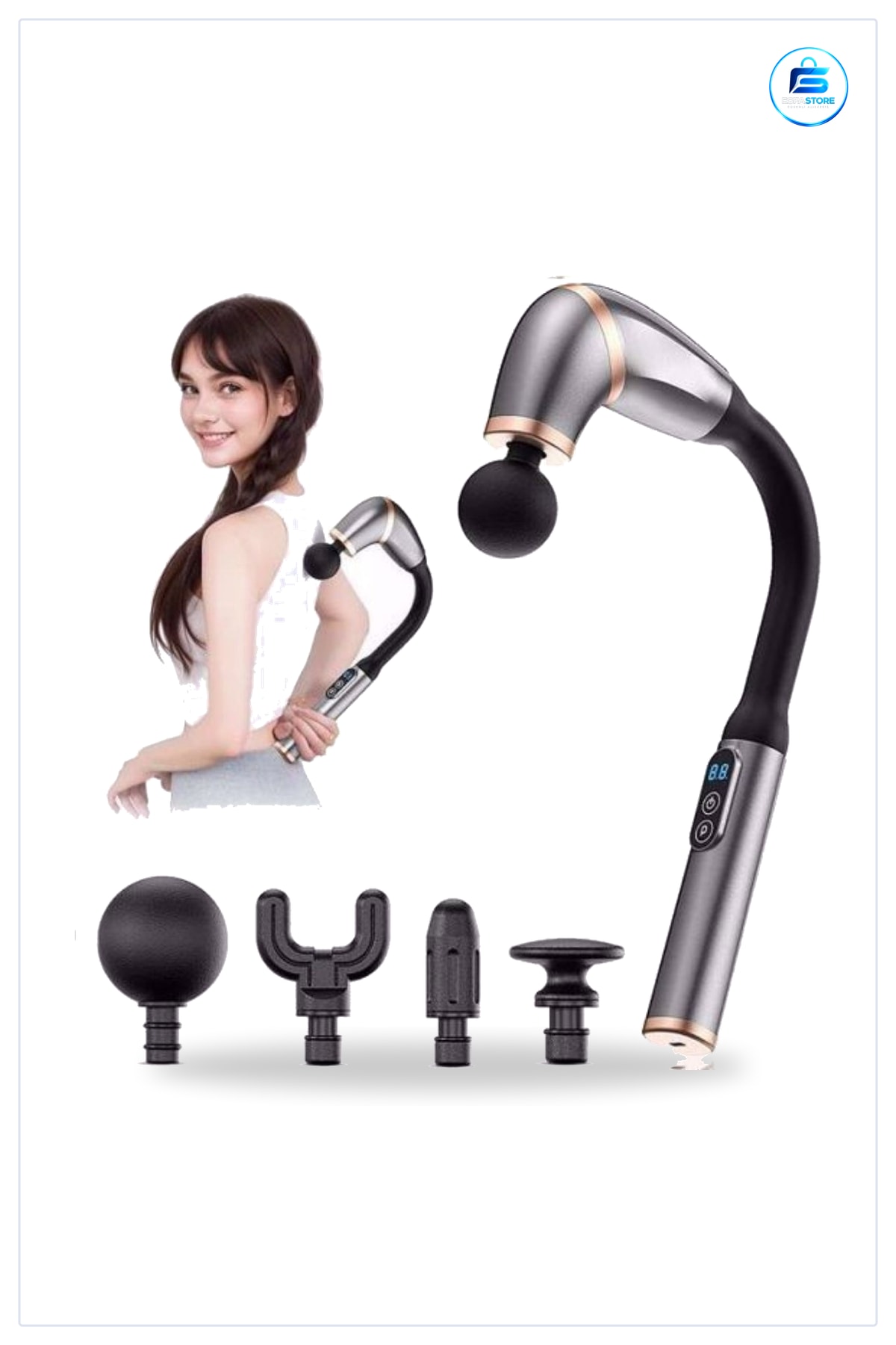 Masaj Tabancası Uzun Saplı Derin Doku Boyun Omuz ve Sırt İçin Ergonomik Şarjlı Taşınabilir Aleti
