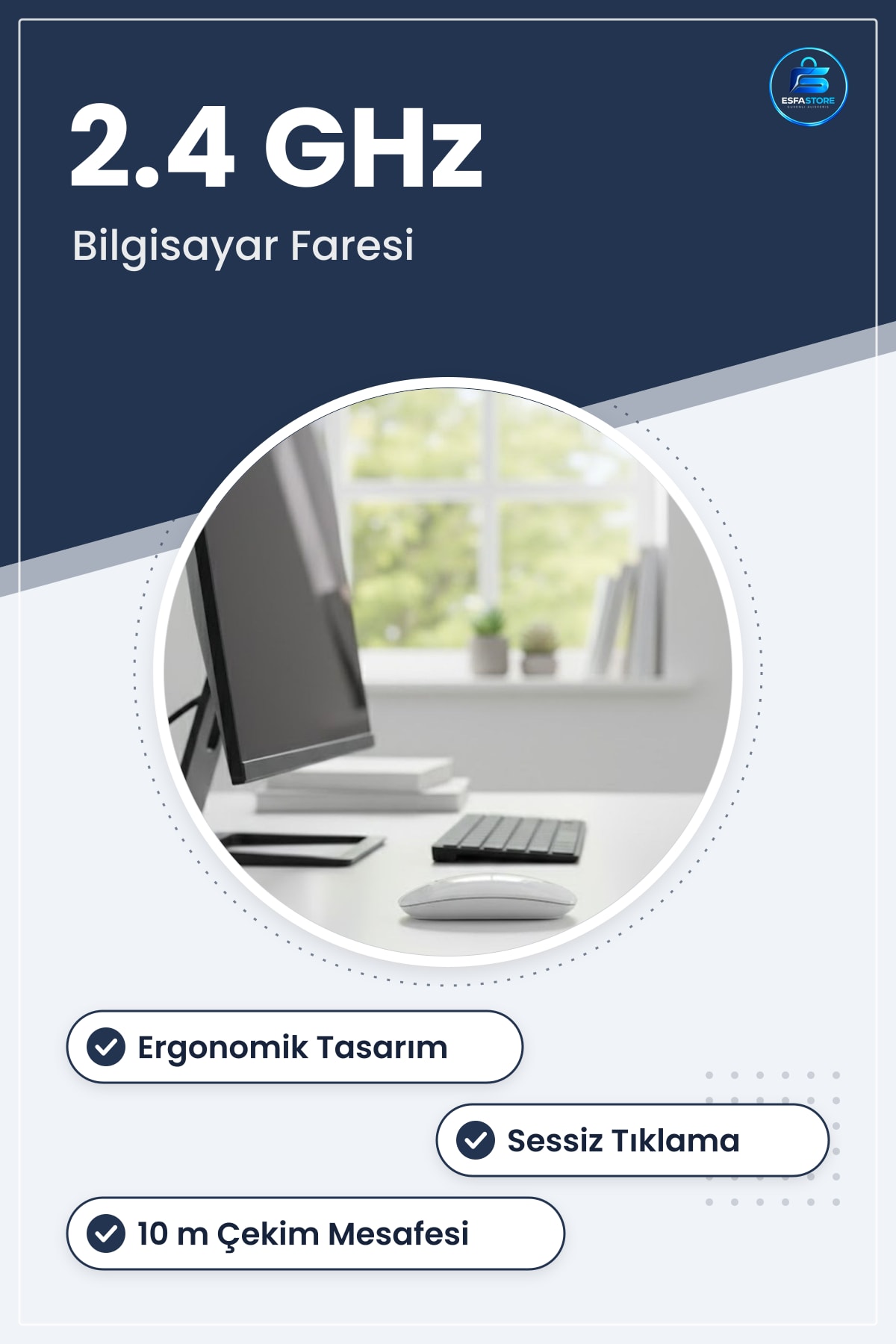 Ergonomik Sessiz Kablosuz Mouse USB Alıcılı Ofis ve Oyun İçin Konforlu Bilgisayar Faresi Pratik