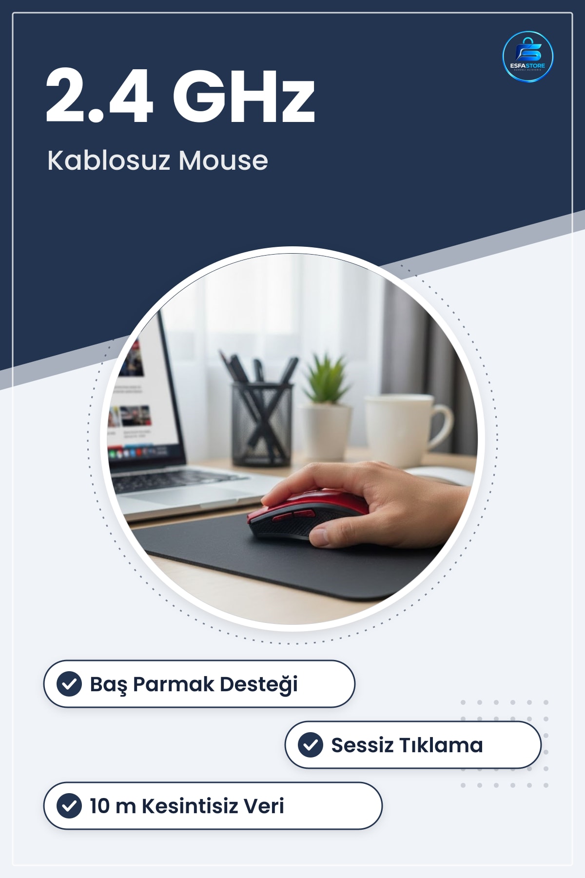 Ergonomik Kablosuz Mouse Baş Parmak Destekli Sessiz Tıklamalı USB Alıcılı Ofis ve Oyun Faresi