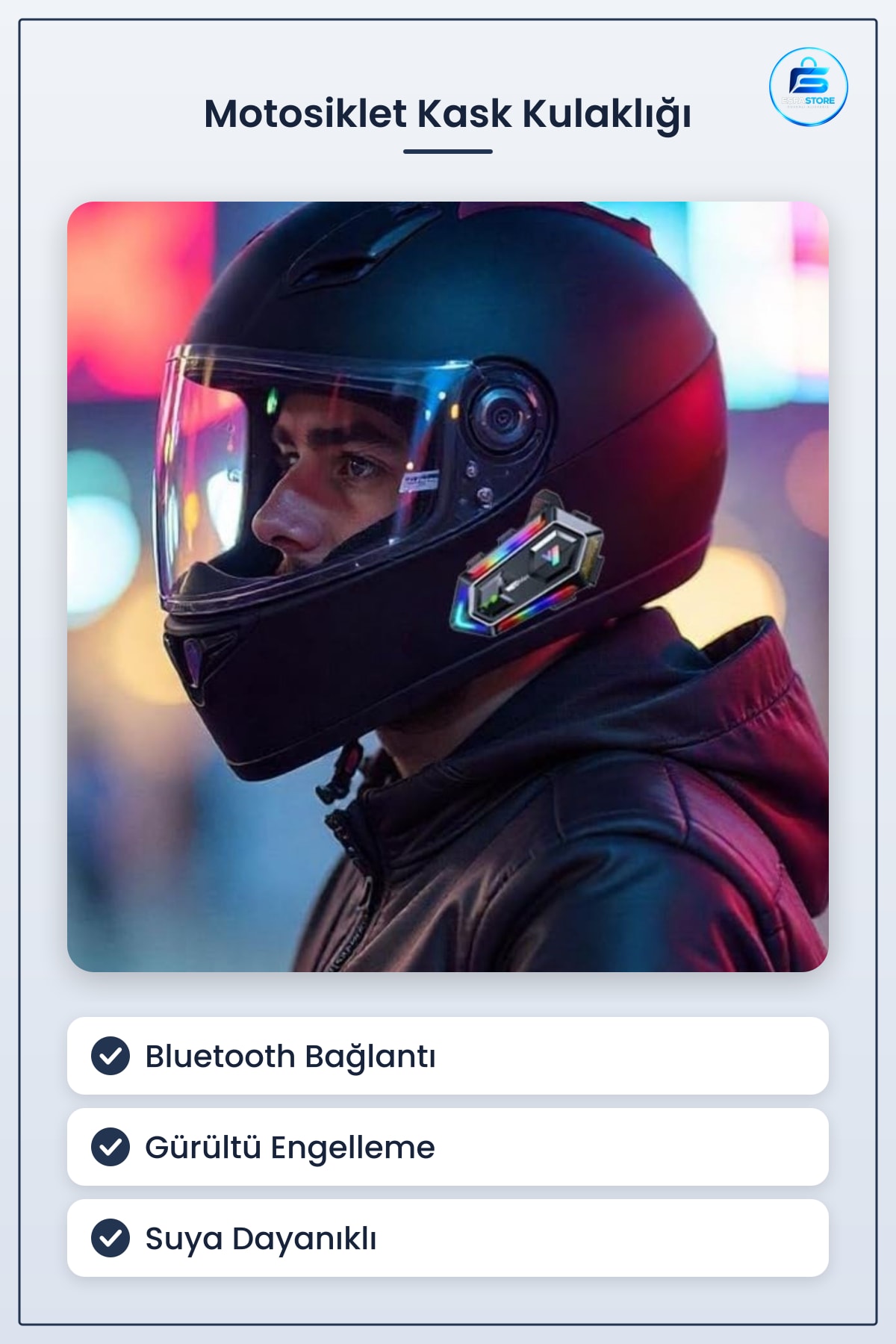 Motosiklet Kask Kulaklığı Kablosuz Bluetooth Gürültü Engelleme Özellikli Suya Dayanıklı Pratik