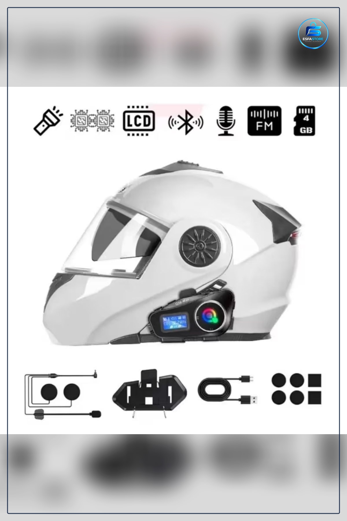 Motosiklet Kask Kulaklığı Kablosuz Bluetooth LCD Ekranlı SD Kart Fener Suya Dayanıklı Pratik