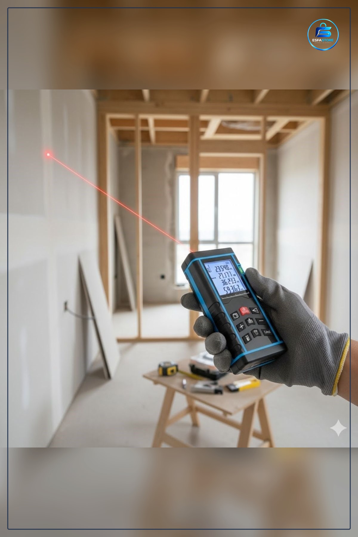 Dijital Lazer Metre Ölçüm Cihazı LCD Ekranlı Su Terazili Pisagor Fonksiyonlu Hafızalı Hassas Ölçer
