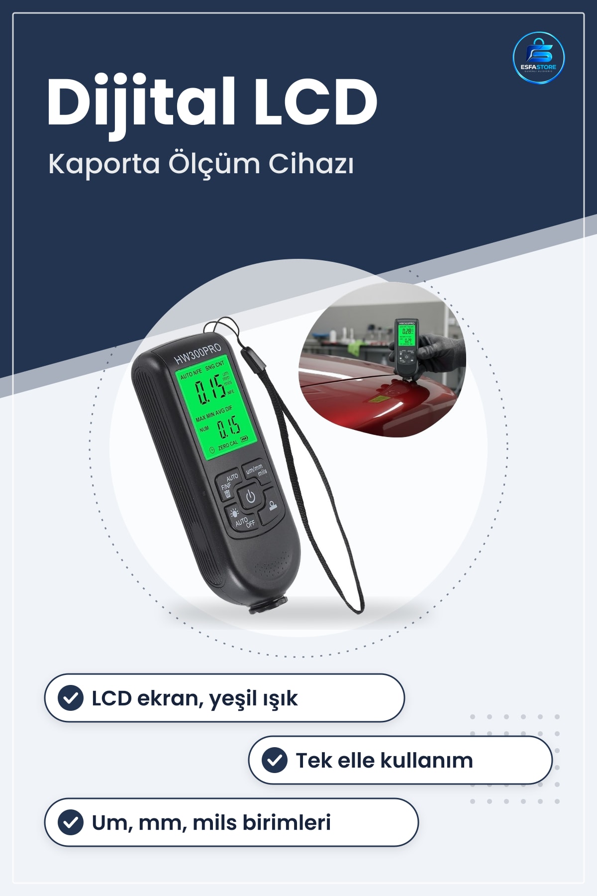 Dijital Boya Kalınlık Ölçer Araç Kaporta ve Endüstriyel Yüzeyler İçin Yüzey Ölçüm Cihazı