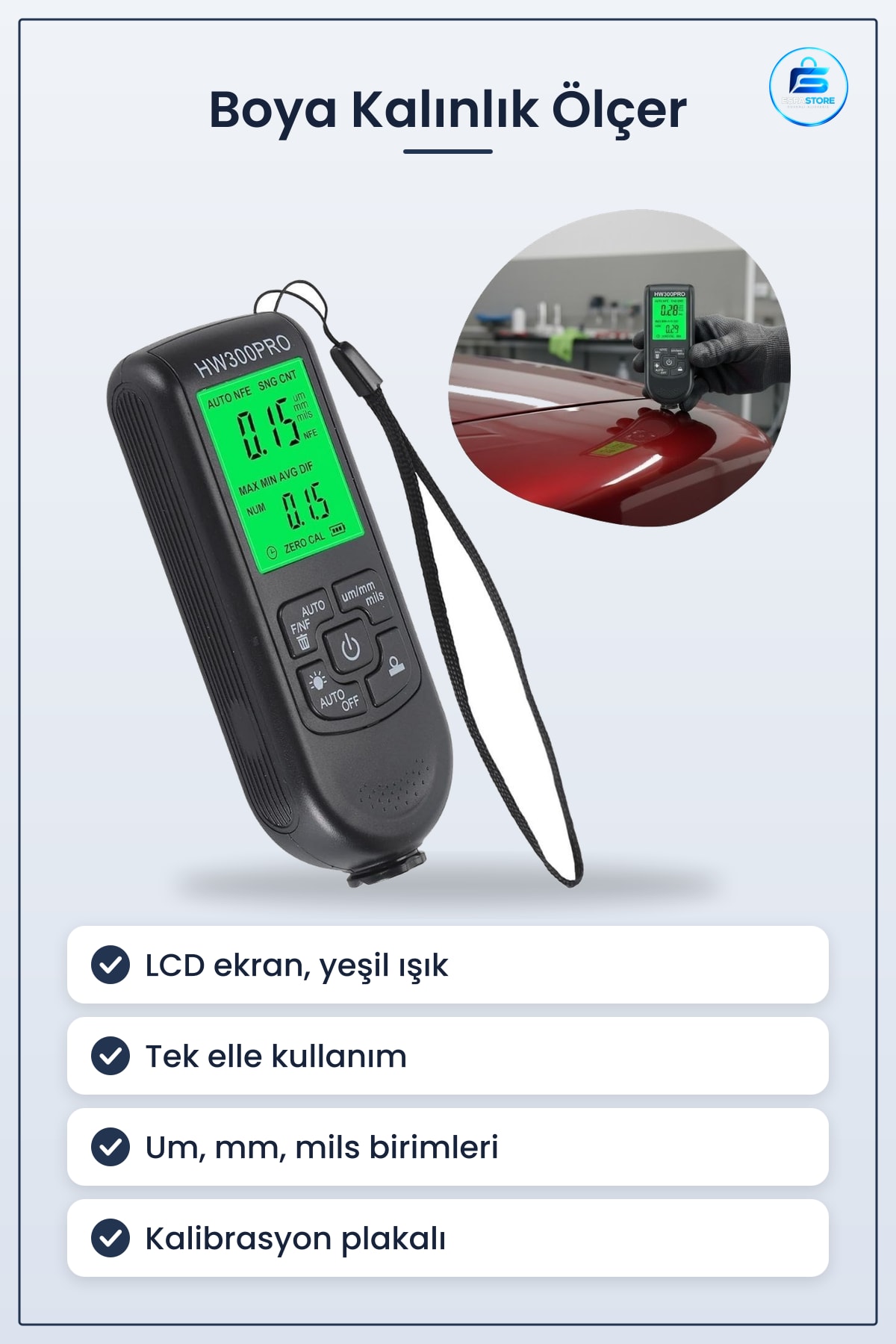 Dijital Boya Kalınlık Ölçer Araç Kaporta ve Endüstriyel Yüzeyler İçin Yüzey Ölçüm Cihazı