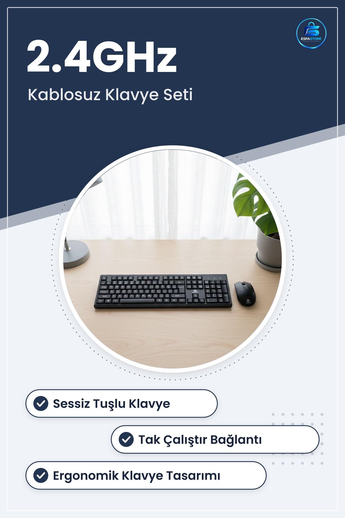 Kablosuz Klavye Mouse Seti Sessiz Tuşlu Ergonomik Ofis Ev Kullanımına Uygun Kompakt Set