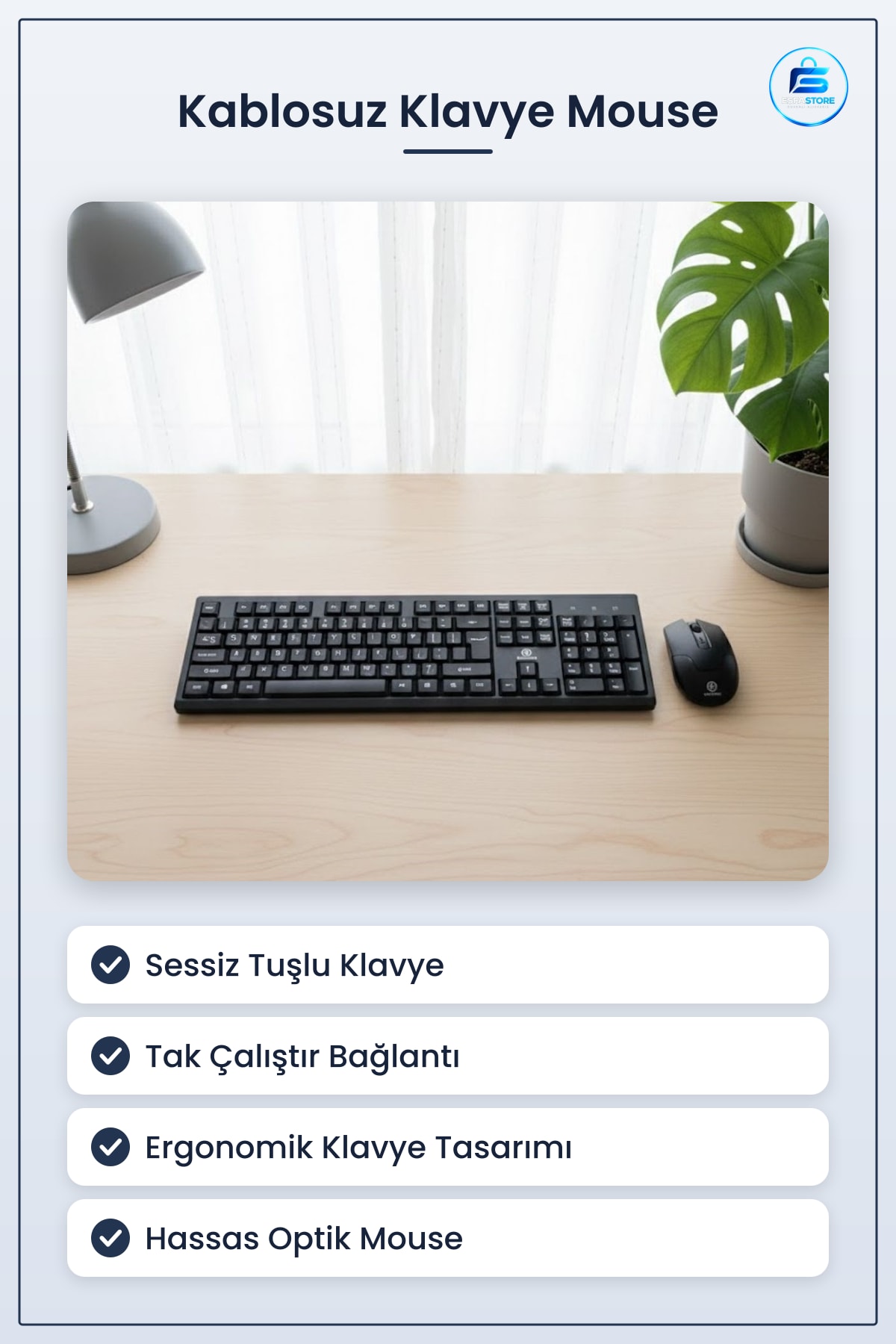 Kablosuz Klavye Mouse Seti Sessiz Tuşlu Ergonomik Ofis Ev Kullanımına Uygun Kompakt Set